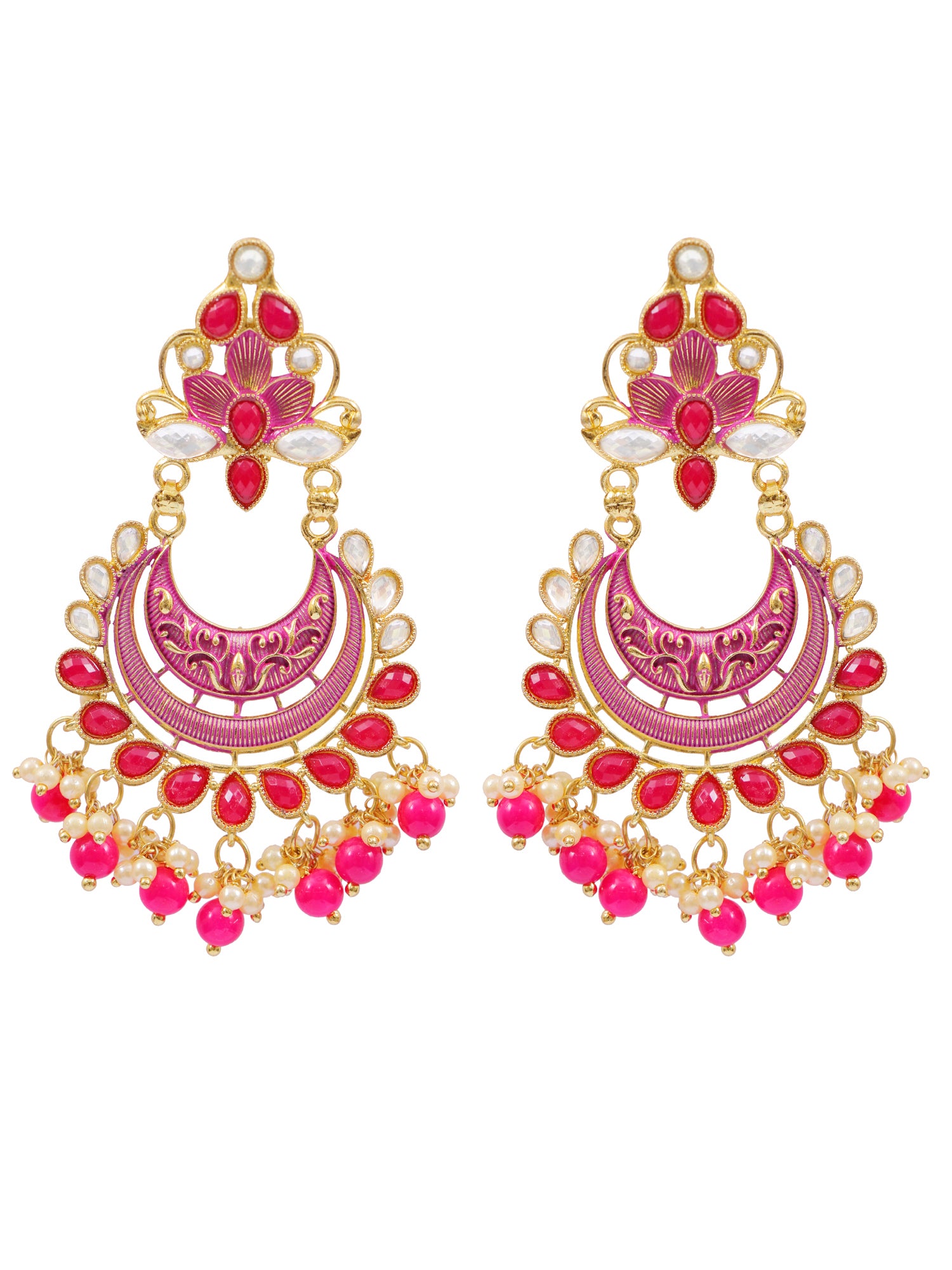 Traditional Gold-Plated Meenakari Chandbali Earrings for Women