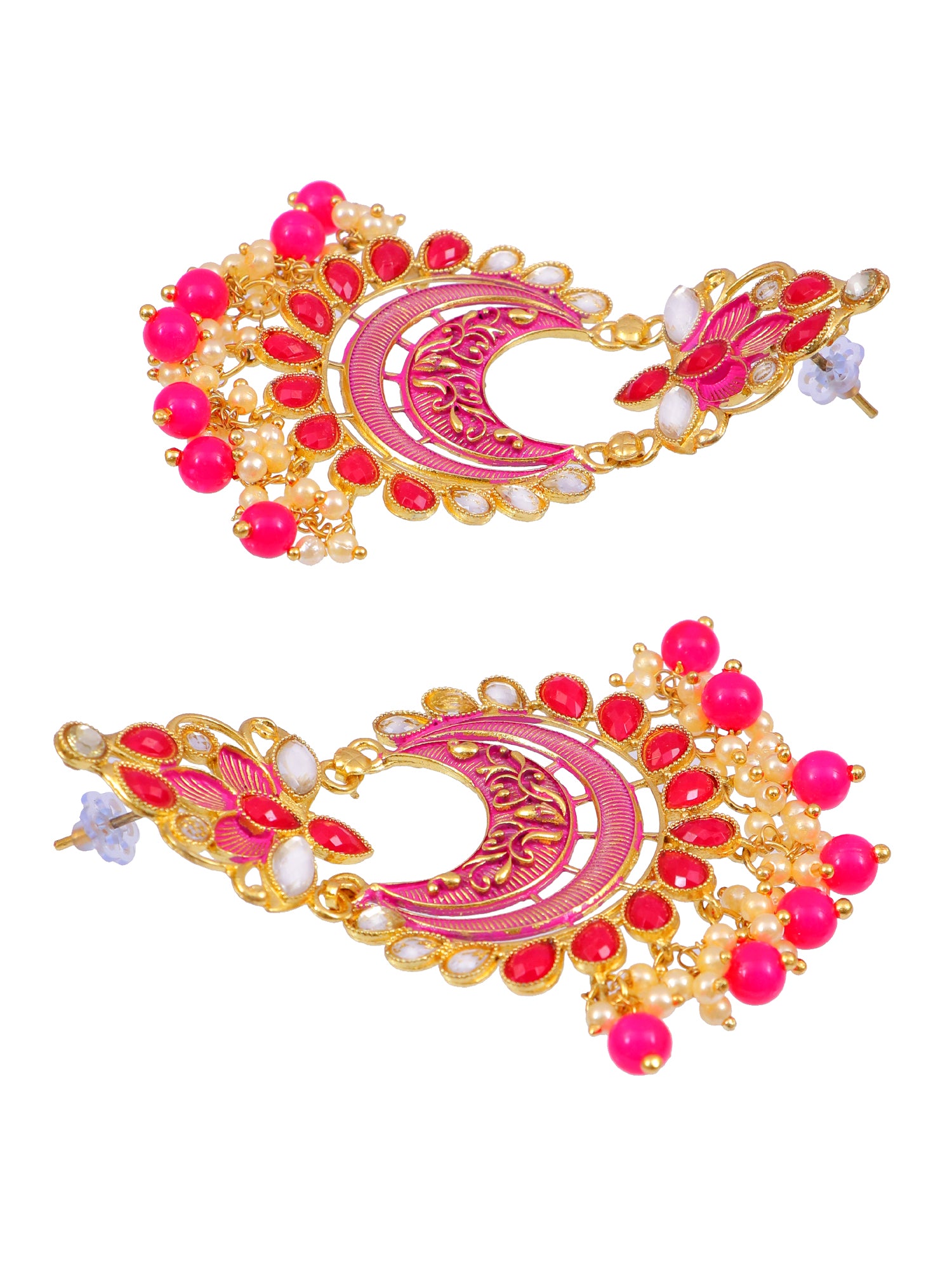 Traditional Gold-Plated Meenakari Chandbali Earrings for Women