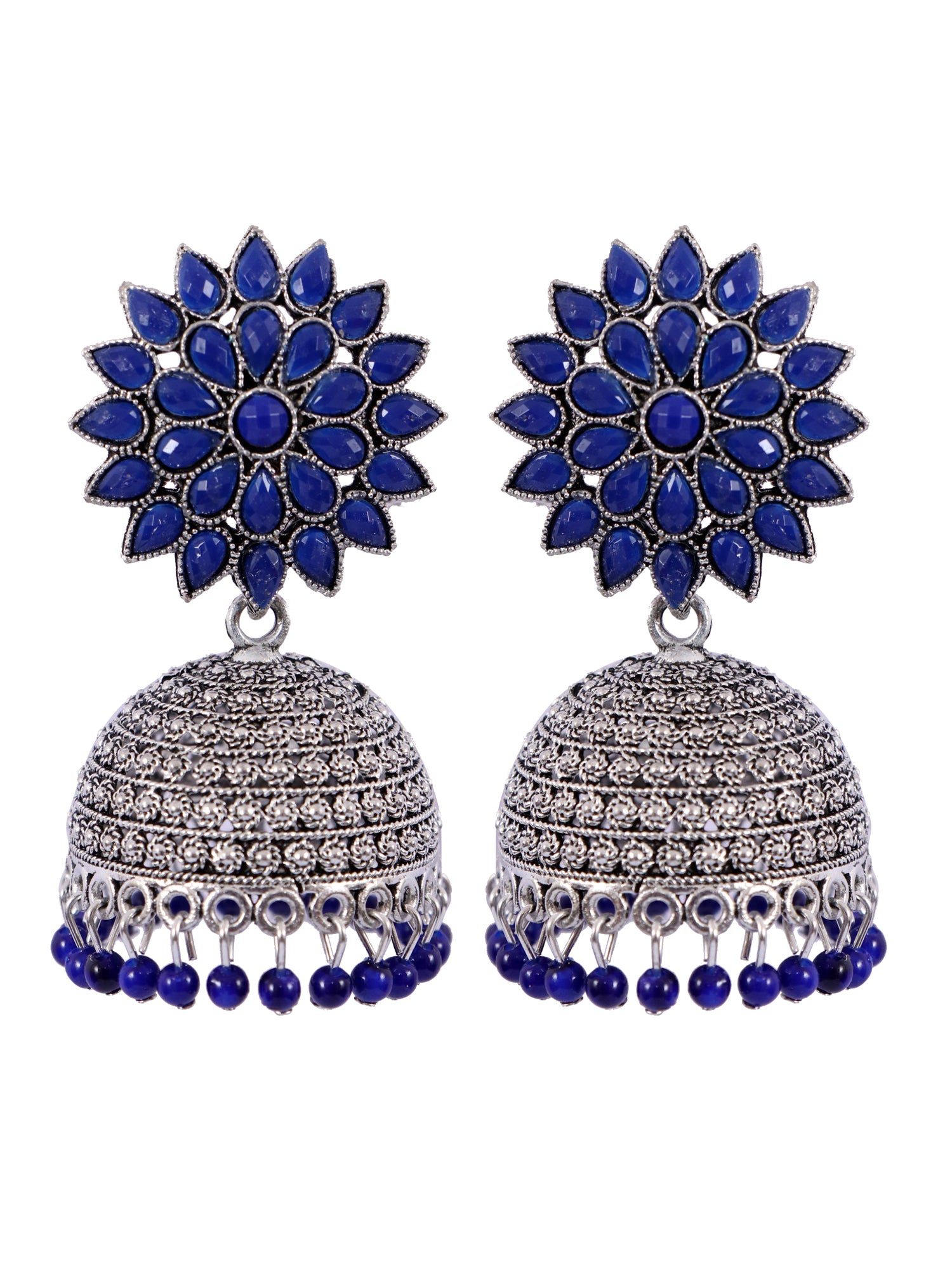 Nisha Oxidised Jhumkas - Oxidised Silver Floral Jhumki Earrings for Women