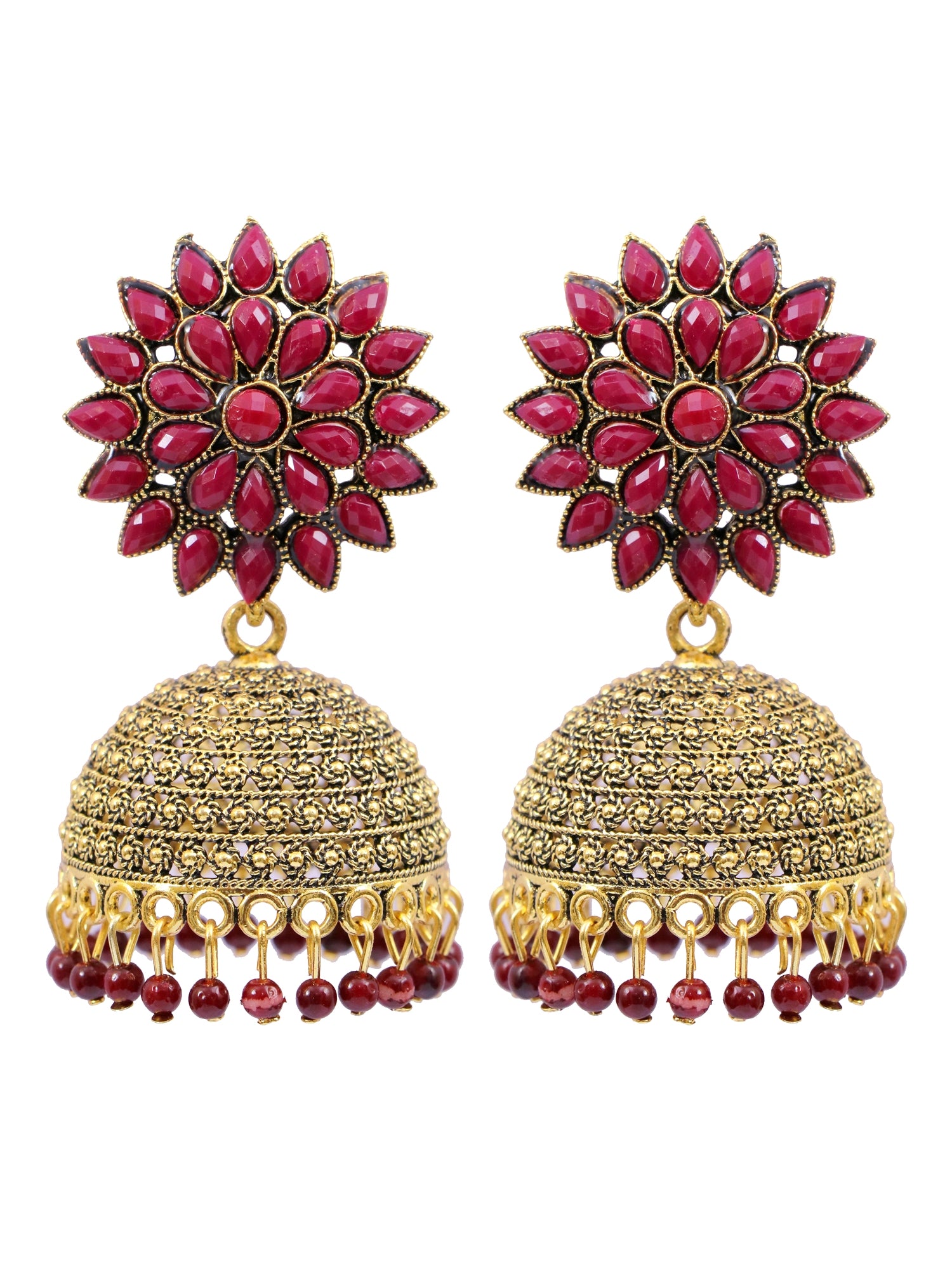 Traditional Gold-Plated Royal Pink Floral Royal Pink Earrings for WOmen