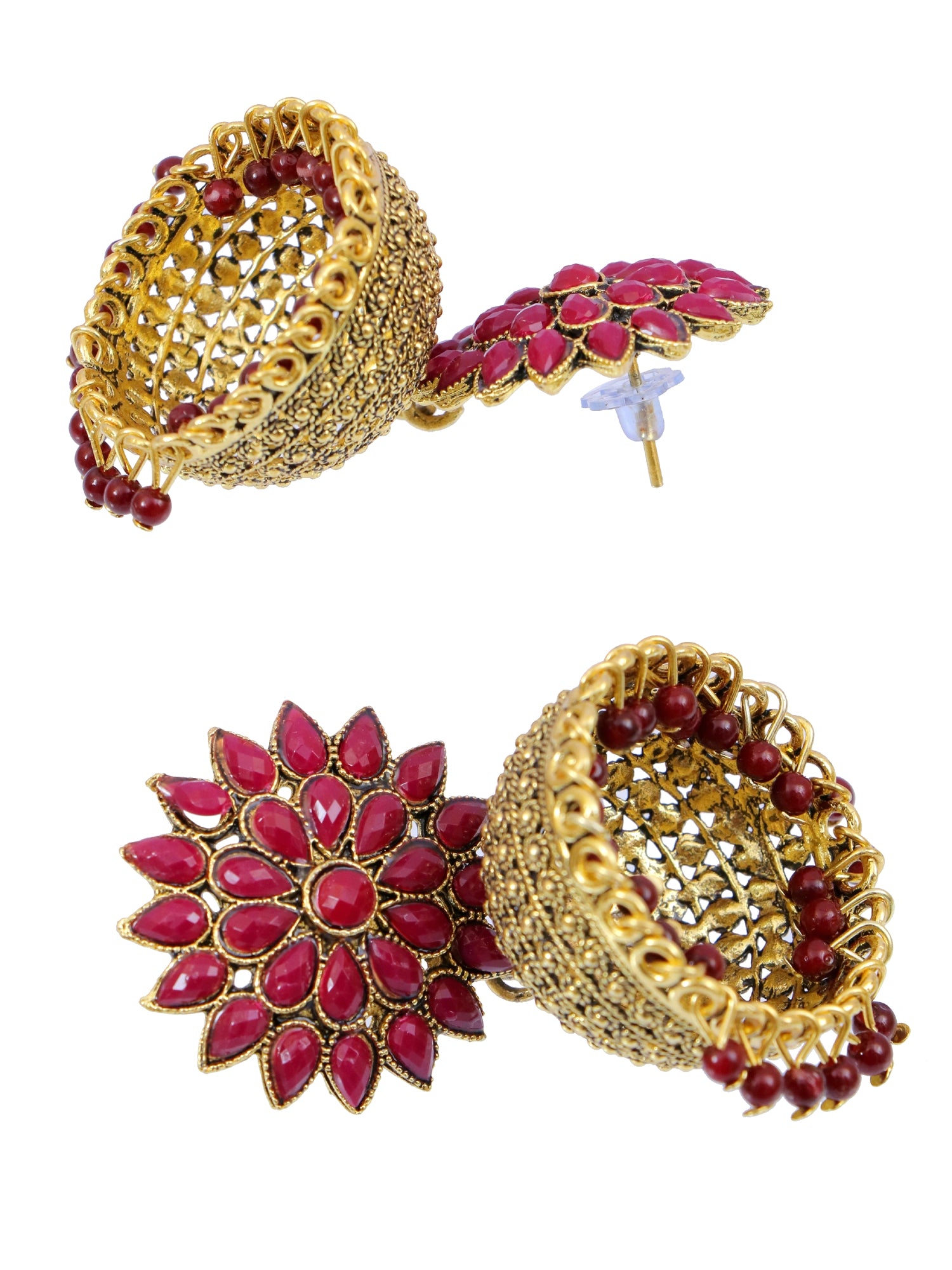 Traditional Gold-Plated Royal Pink Floral Royal Pink Earrings for WOmen