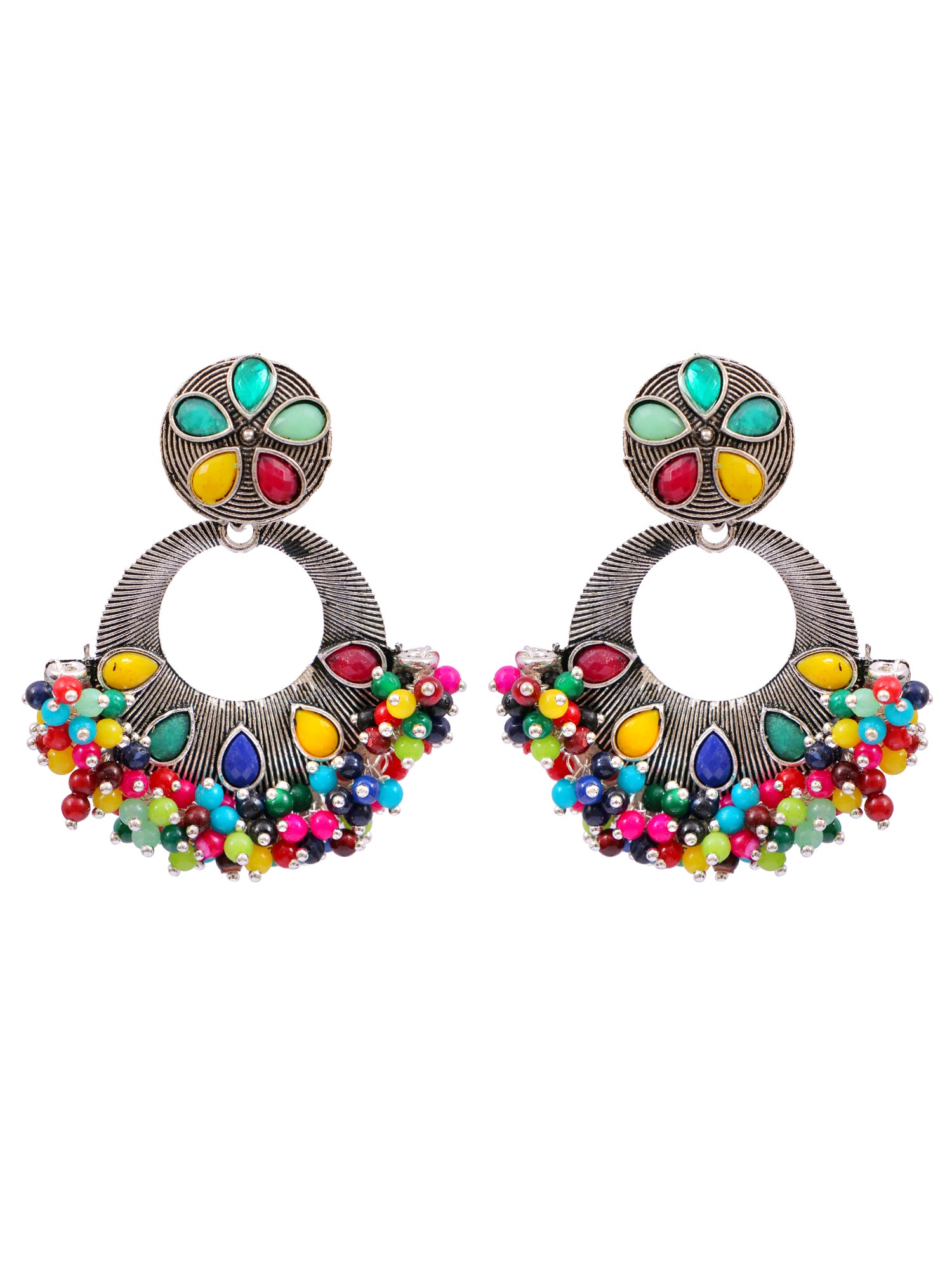 Oxidised Silver Plated Multicolor Beads Dangler Earrings for WOmen