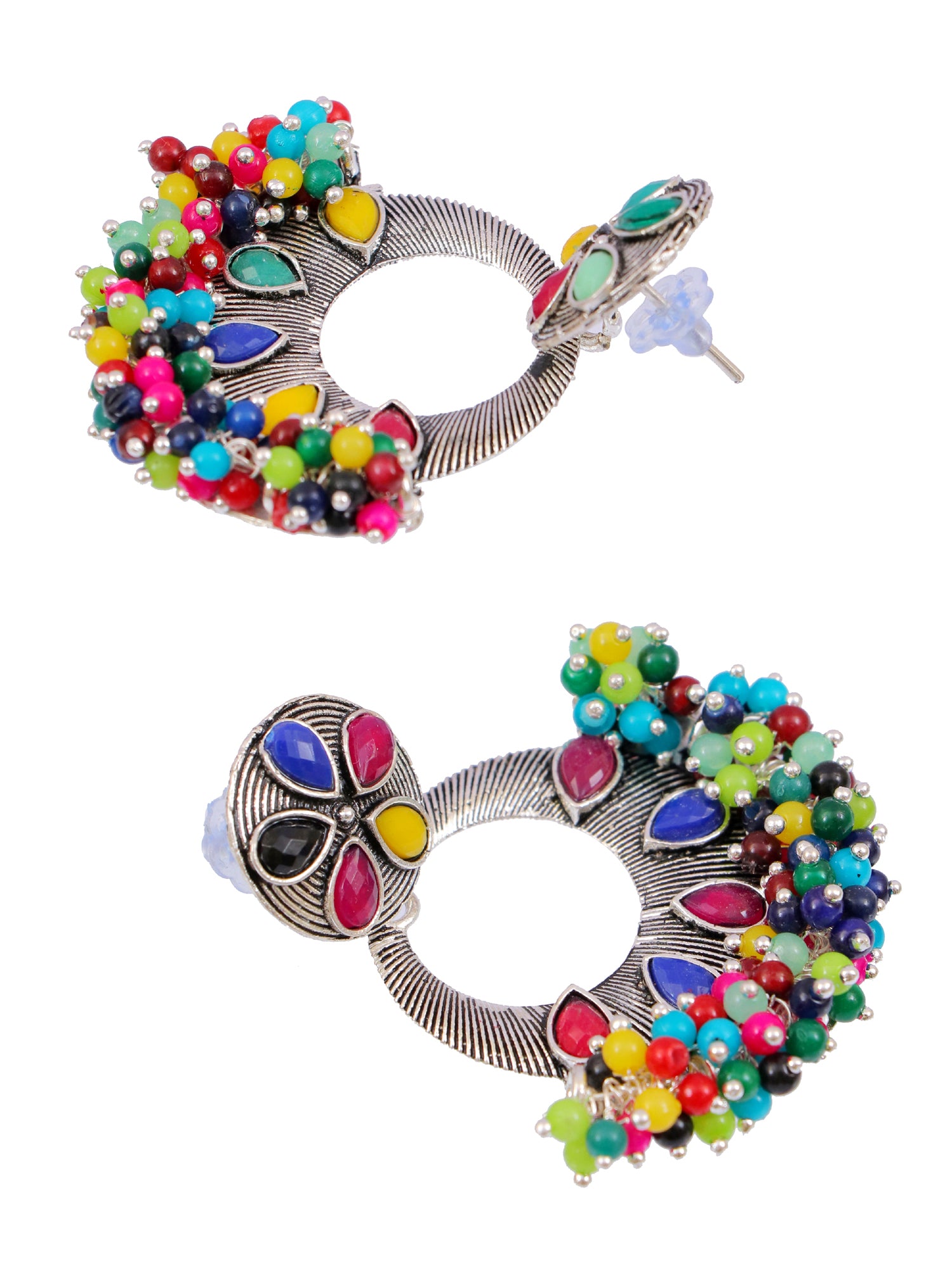 Oxidised Silver Plated Multicolor Beads Dangler Earrings for WOmen