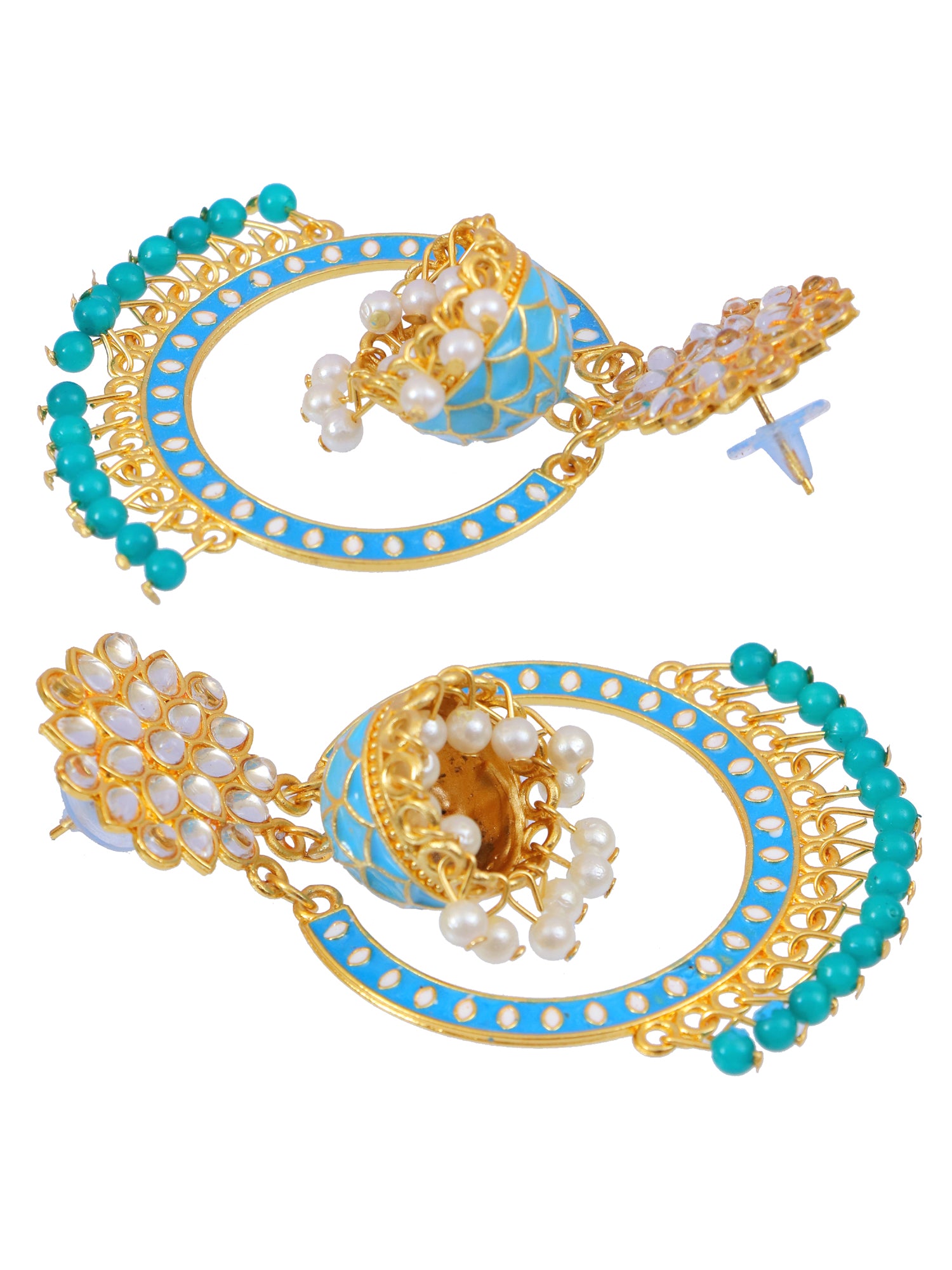 Trendy Gold-Plated Kundan Dangler Multi-Color Jhumka Earrings for Unique Style