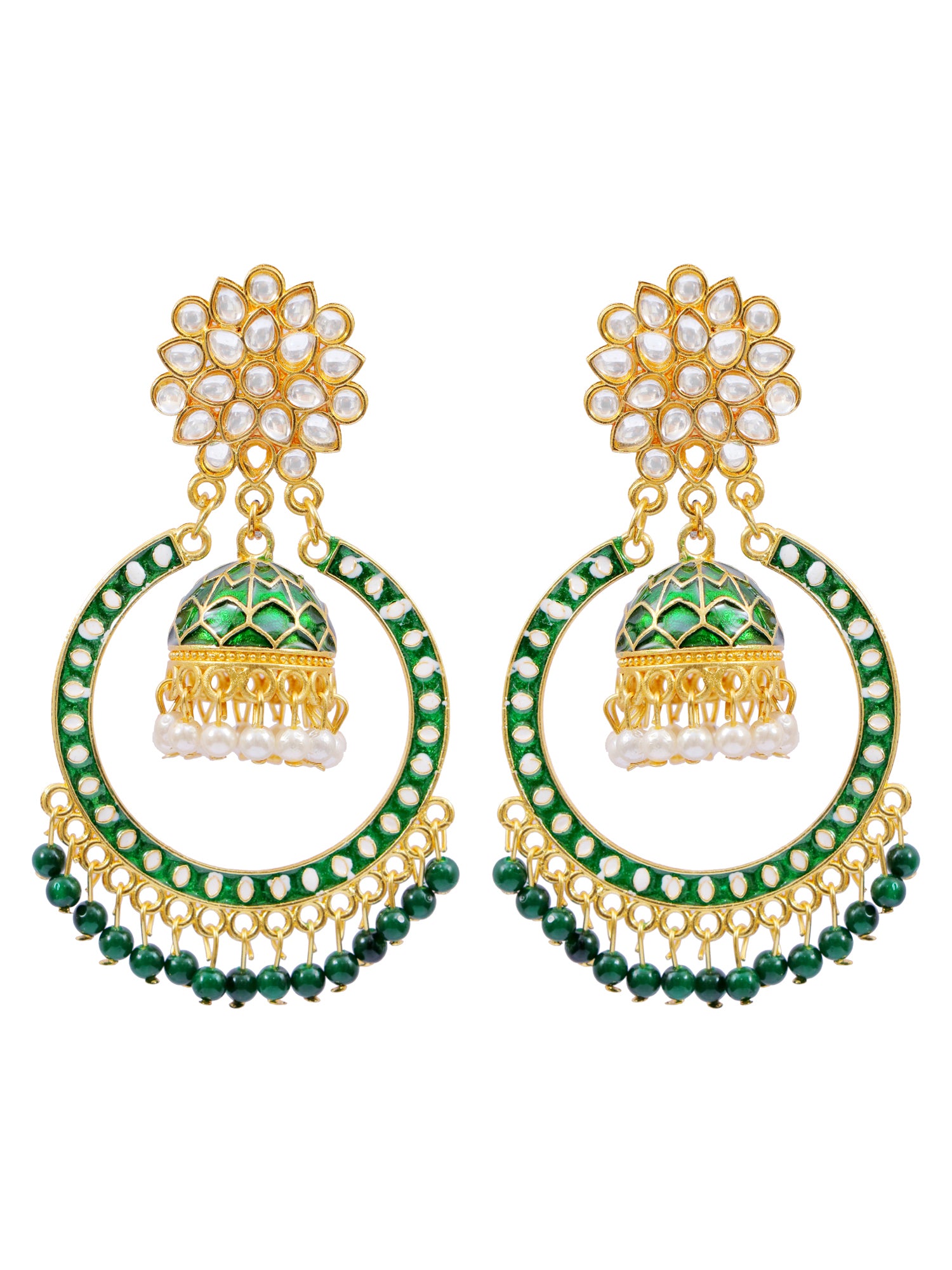 Women's Elegant Gold-Plated Kundan Dangler Jhumka Earrings, Perfect Saree Match