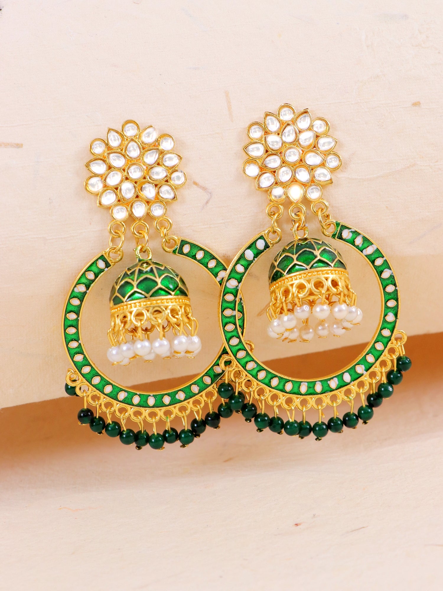 Women's Elegant Gold-Plated Kundan Dangler Jhumka Earrings, Perfect Saree Match