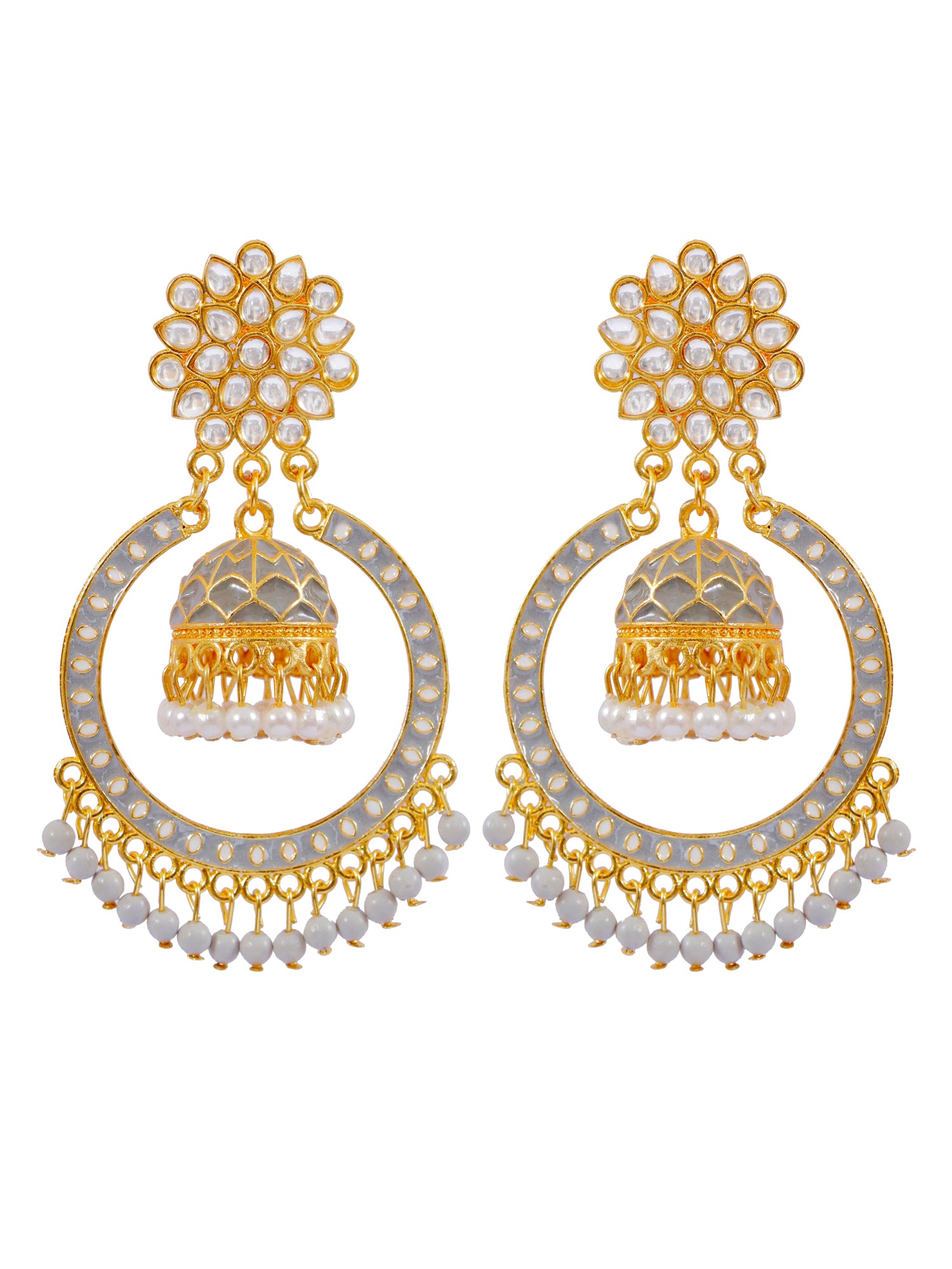Gold-Plated Kundan Chandbali Dangle Jhumka Earrings for Women with exquisite design