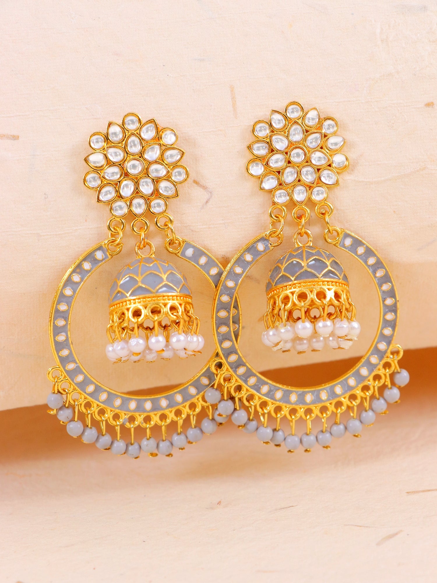 Gold-Plated Kundan Chandbali Dangle Jhumka Earrings for Women with exquisite design