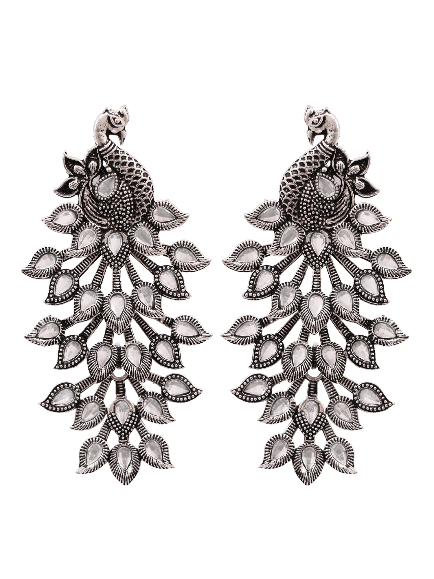 Oxidized German Silver Peacock Dangler - Traditional Earrings for Women