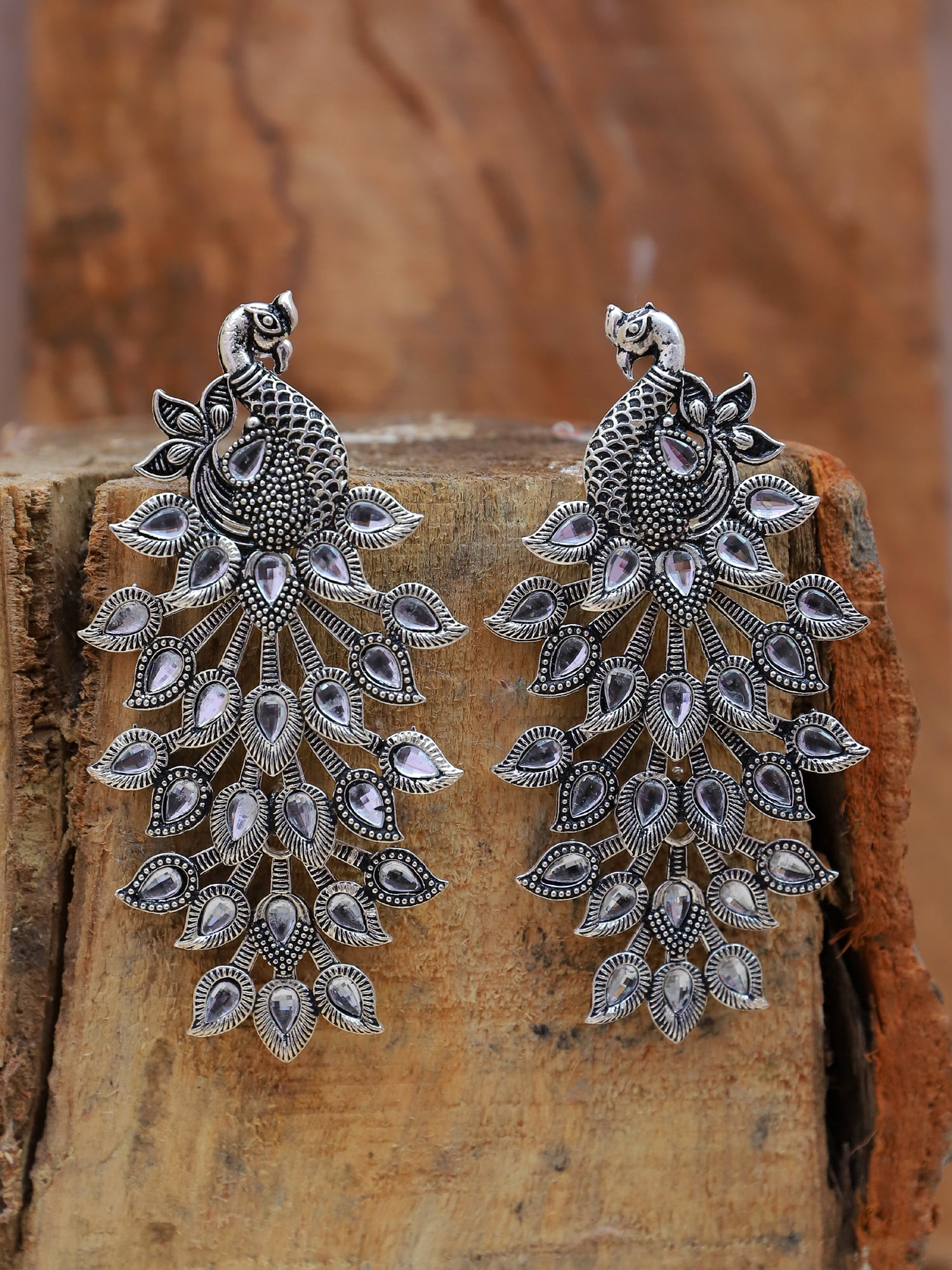 Oxidized German Silver Peacock Dangler - Traditional Earrings for Women