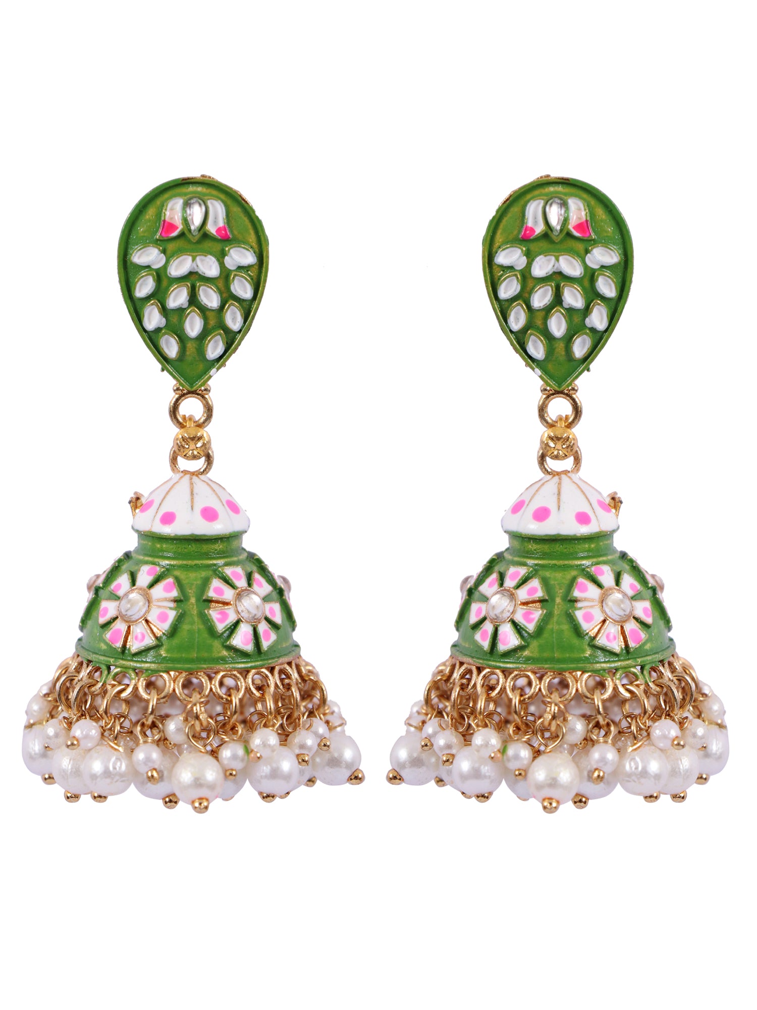 Traditional Gold-Plated Party Wear handpainted Meenakari Jhumka Earrings for Women