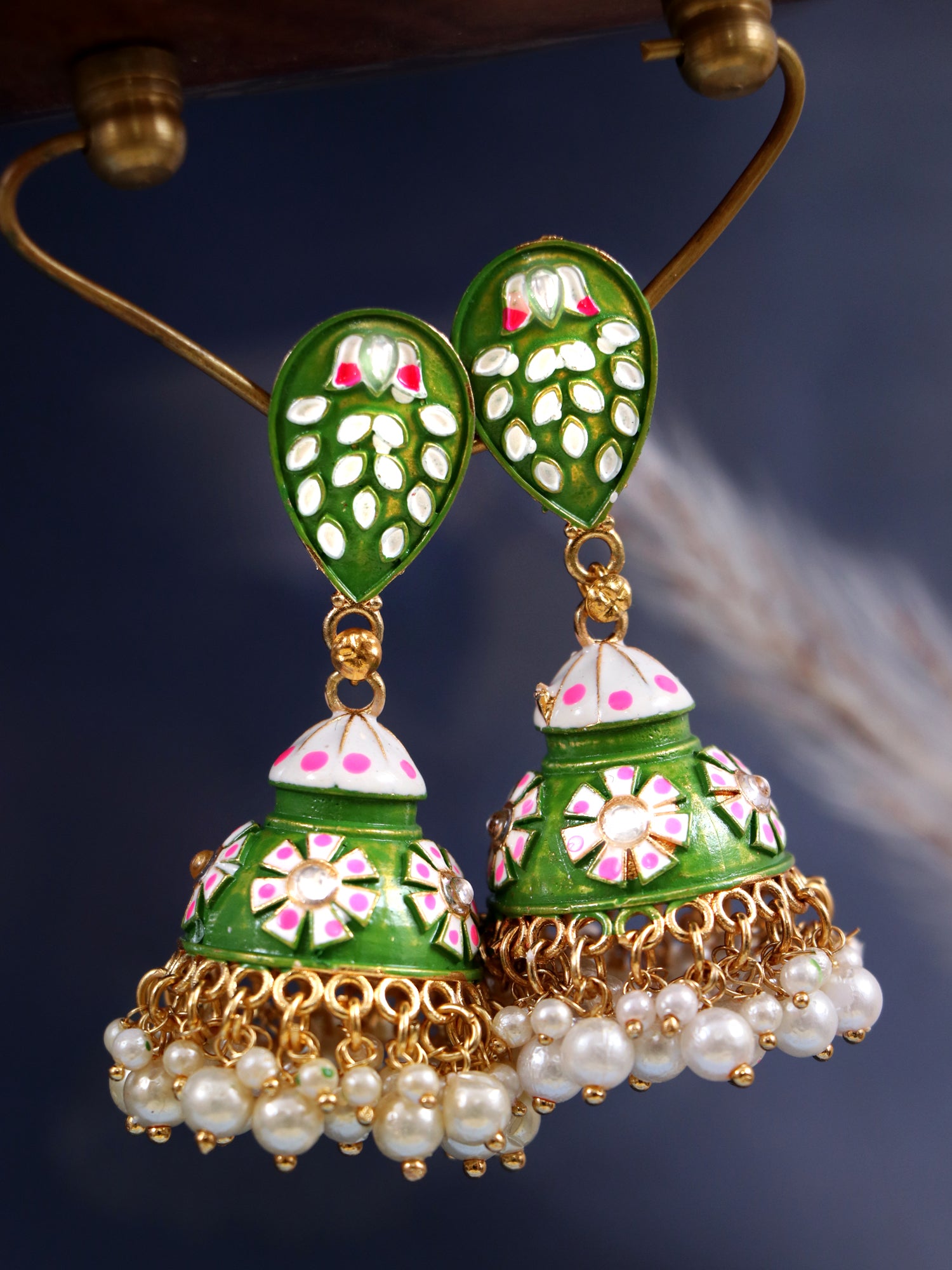 Traditional Gold-Plated Party Wear handpainted Meenakari Jhumka Earrings for Women