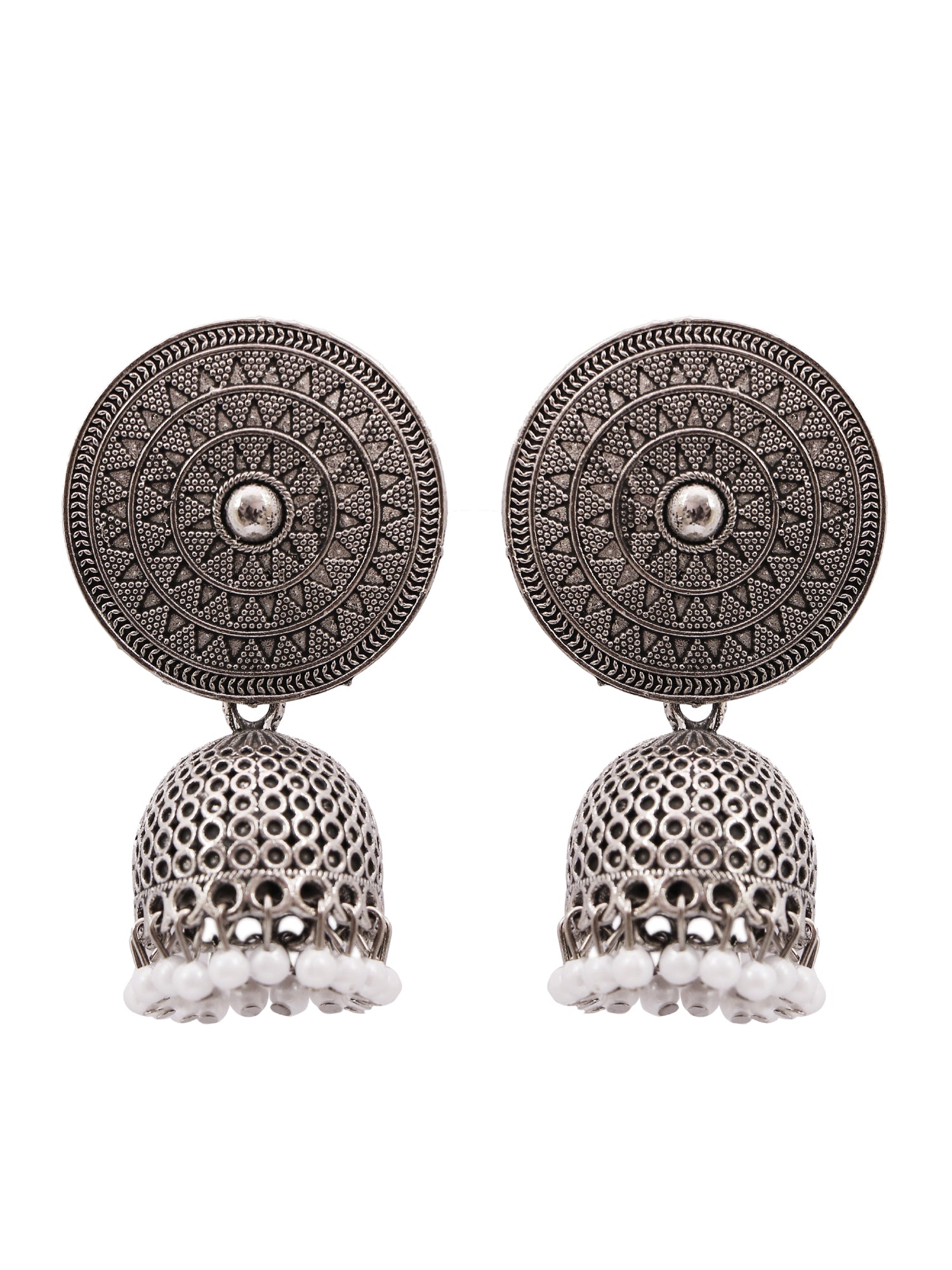 Oxidised Silver Jhumka Earrings - German Silver Round Design For Women and Girls