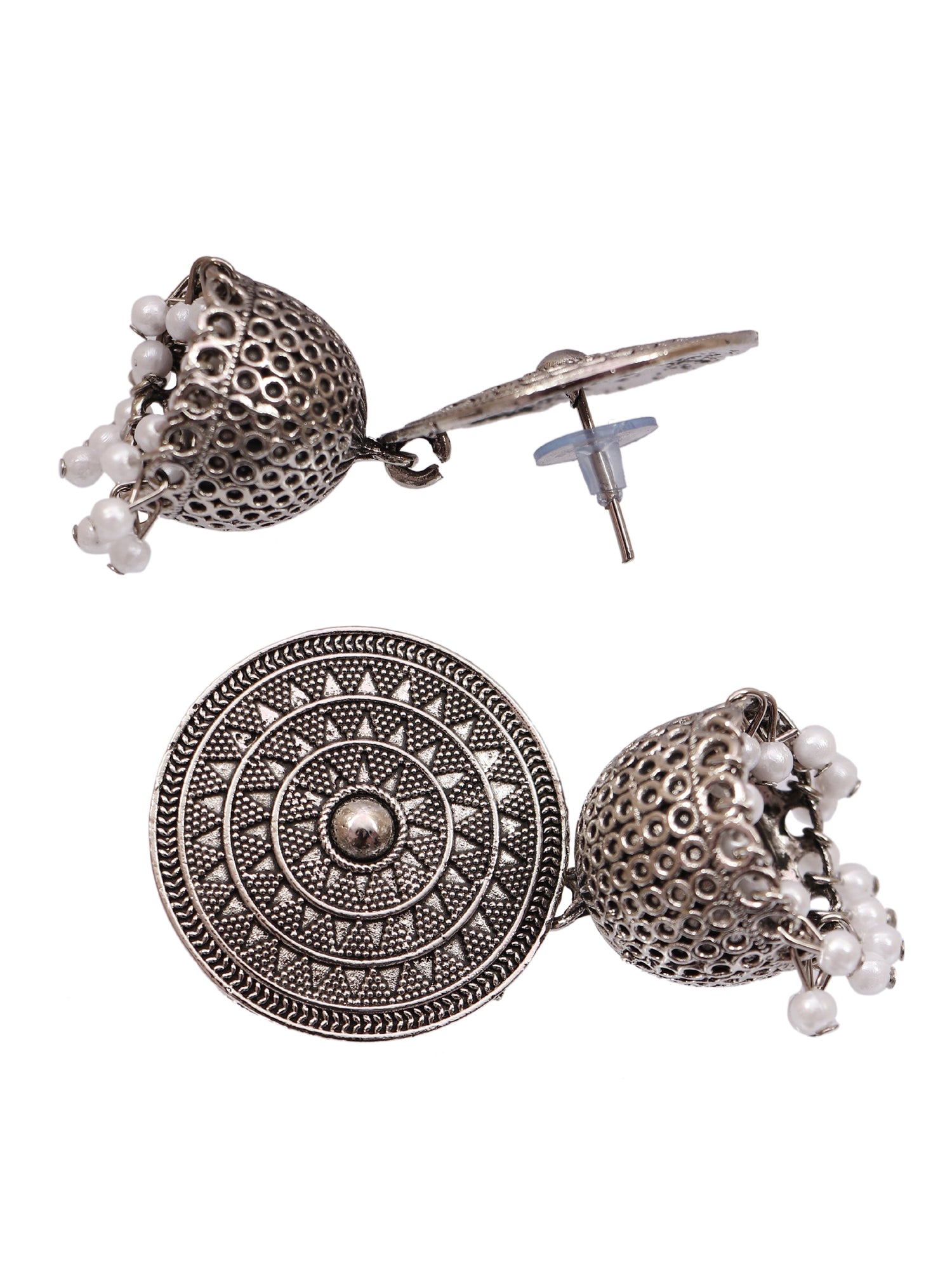Oxidised Silver Jhumka Earrings - German Silver Round Design For Women and Girls