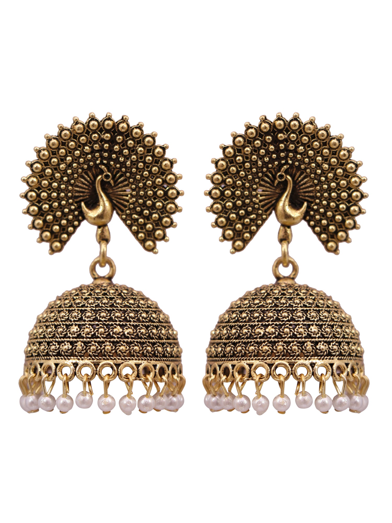 Gold Plated Traditional Pearl Drops Peacock Jhumka Earrings for Women