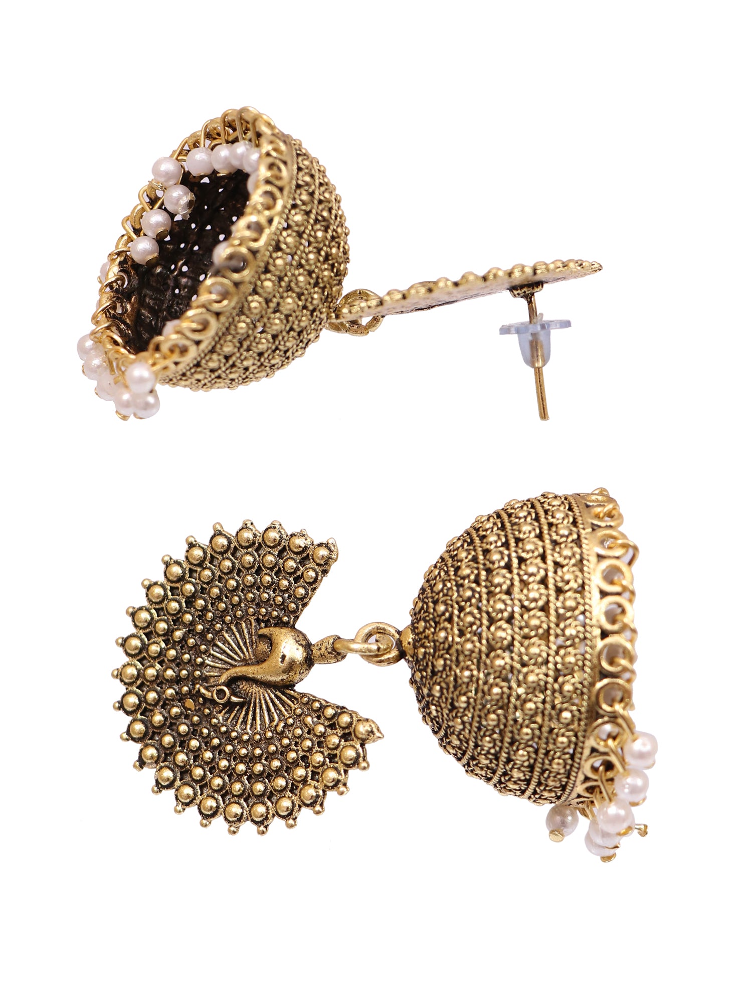 Gold Plated Traditional Pearl Drops Peacock Jhumka Earrings for Women