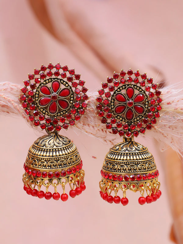 Gold-Plated Red Kundan Pearl Jhumka Earrings for Women RAE1612