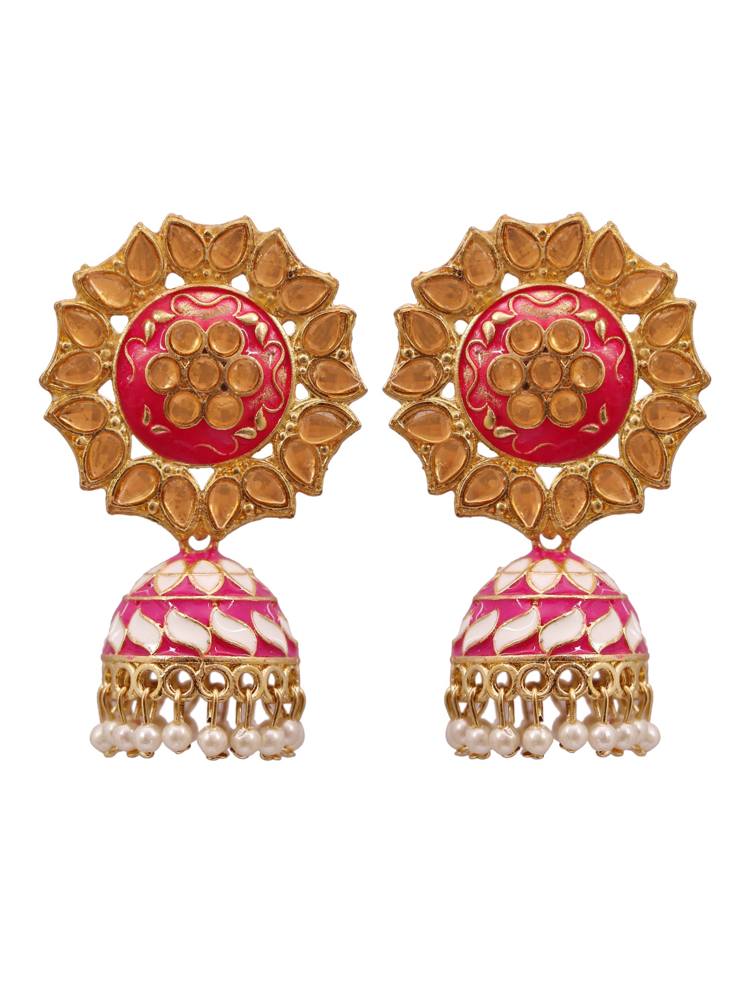 Floral Meenakari Red & Gold Kundan Traditional Jhumki Earrings