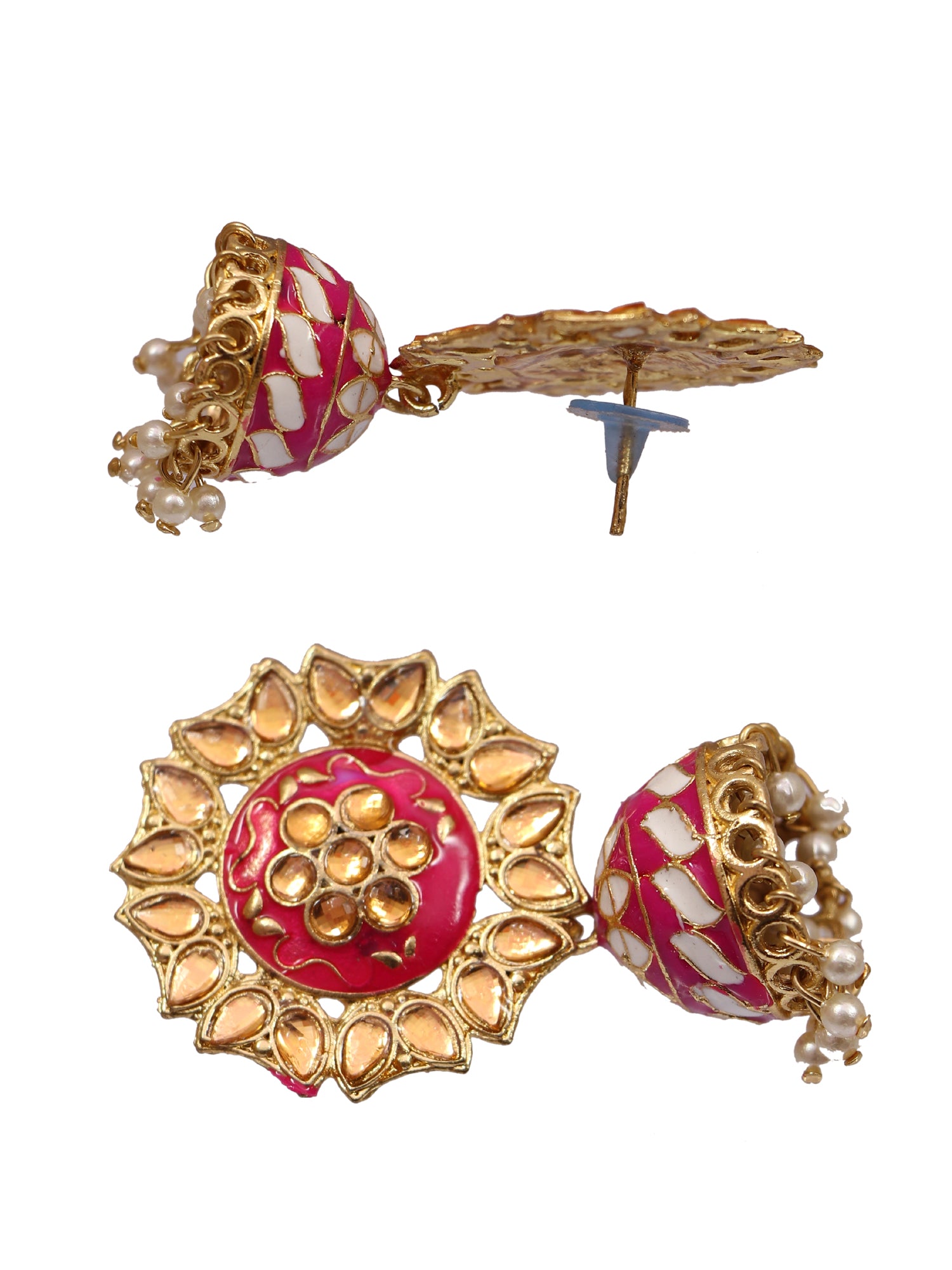 Floral Meenakari Red & Gold Kundan Traditional Jhumki Earrings