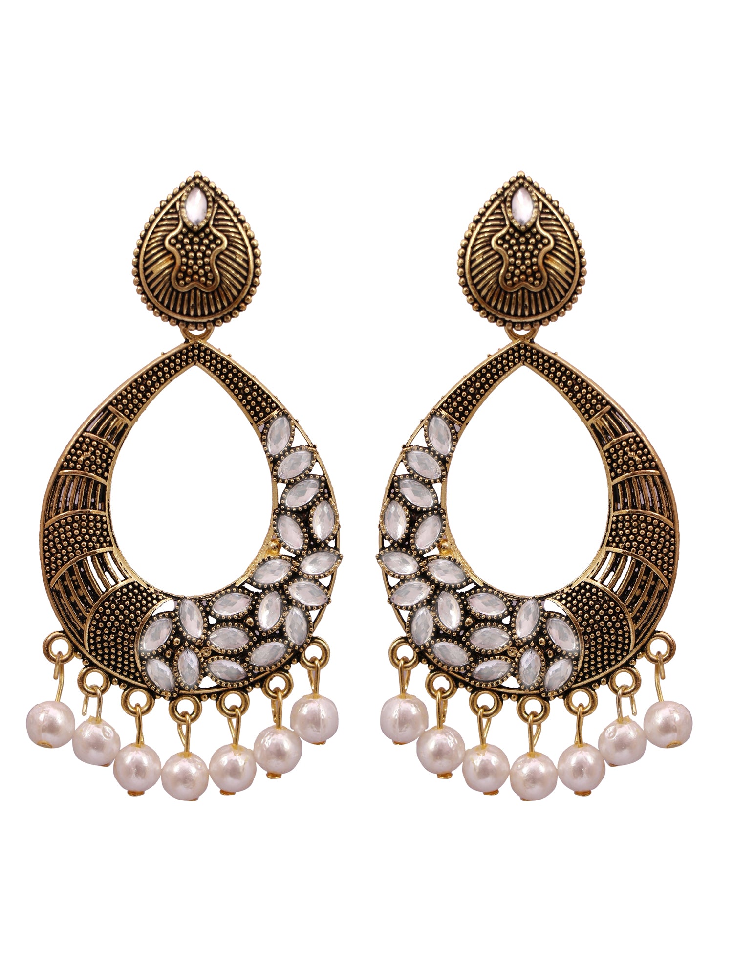 Stunning Oxidised Gold White Kundan Work Dangler Earrings for Women and Girls