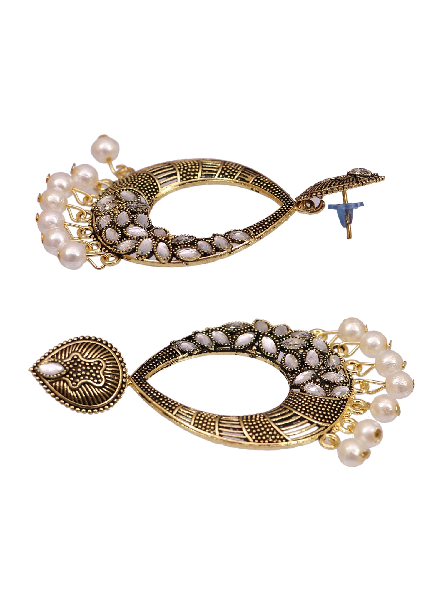 Stunning Oxidised Gold White Kundan Work Dangler Earrings for Women and Girls