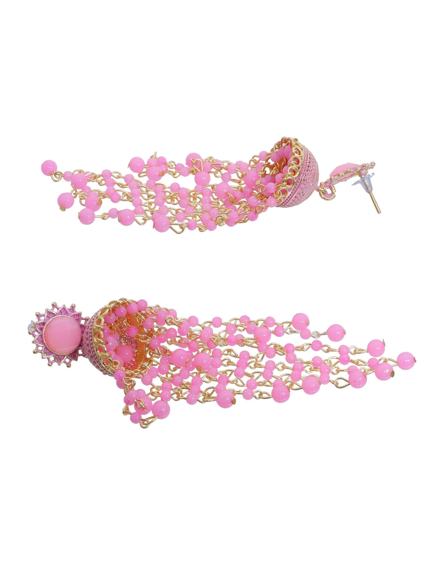 Gold-Plated Pink Beads Jhumkas - Unique Style for Women & Girls