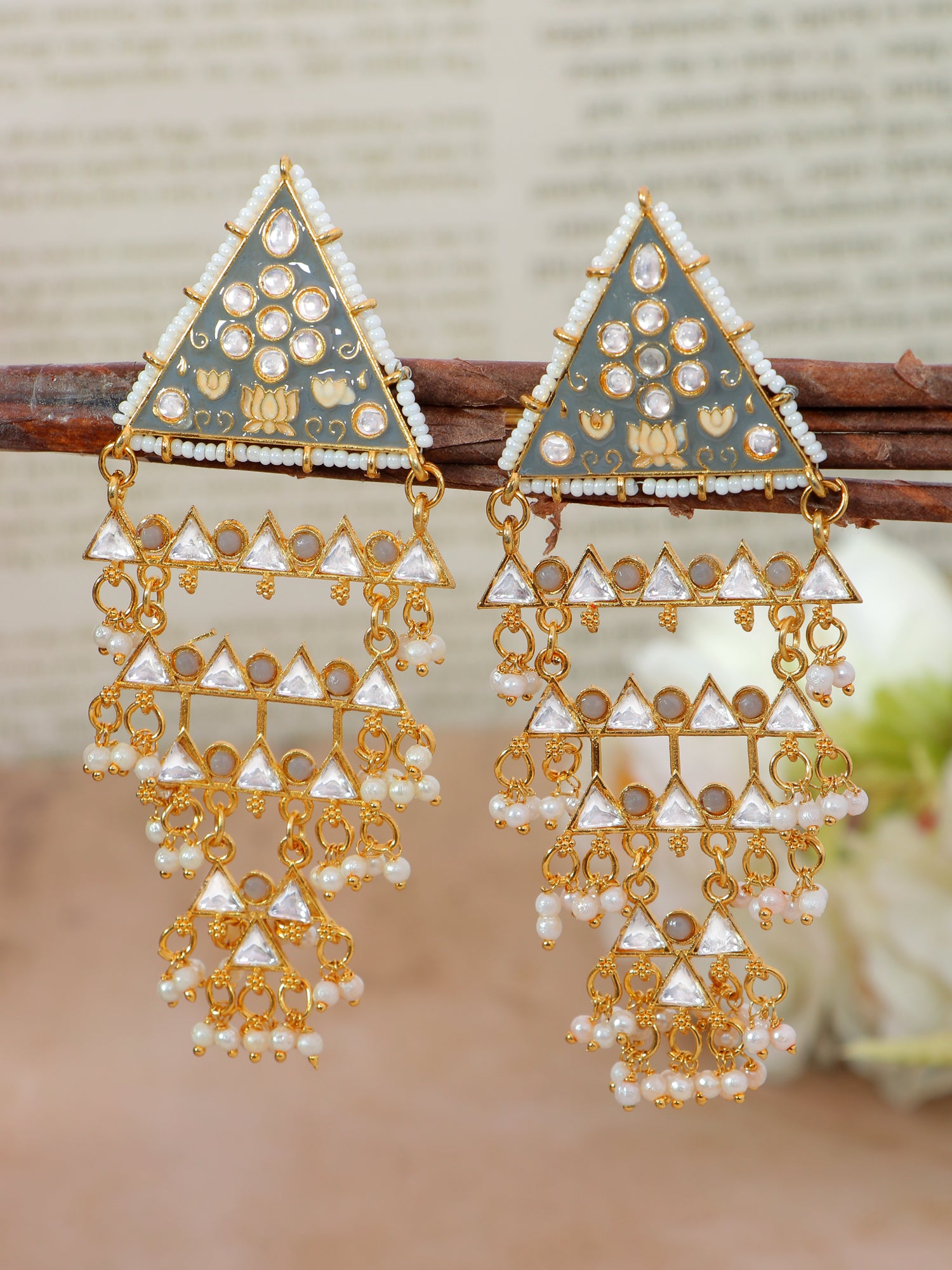 Gold Plated Pearl Drop Meenakari Earrings: Perfect for Party, Wedding & Festival