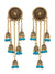Fashionable Asymmetric Gold & Sky-Blue Beaded Jhumka Earrings