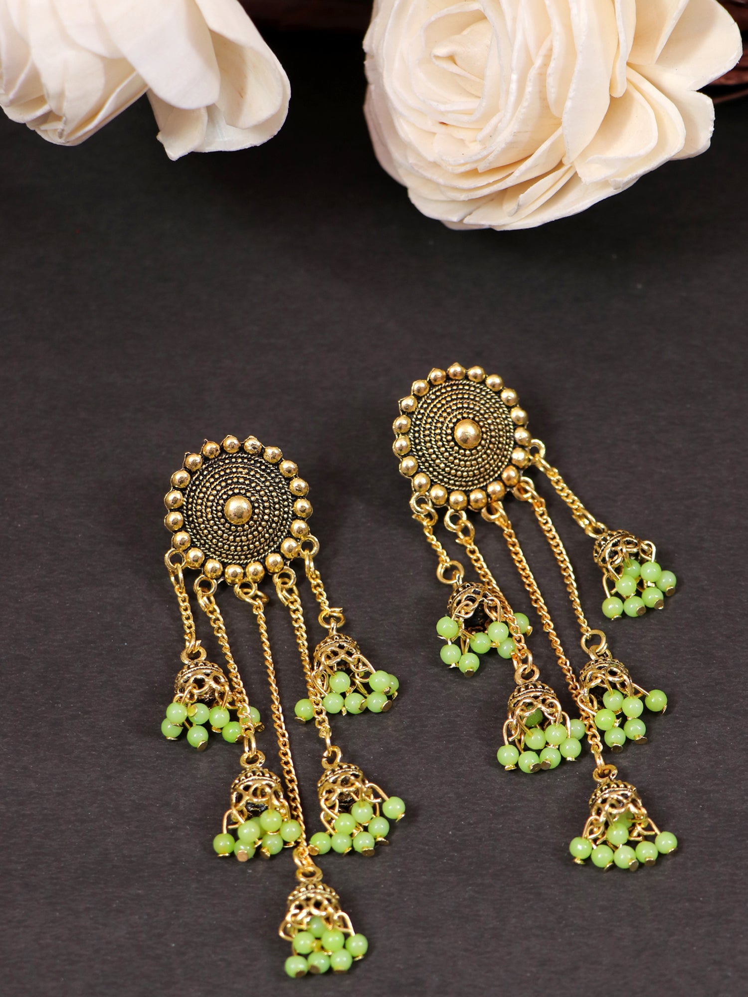 Gold-Plated Ethnic Pearl Dangling Jhumki Earrings For Woman & Girls