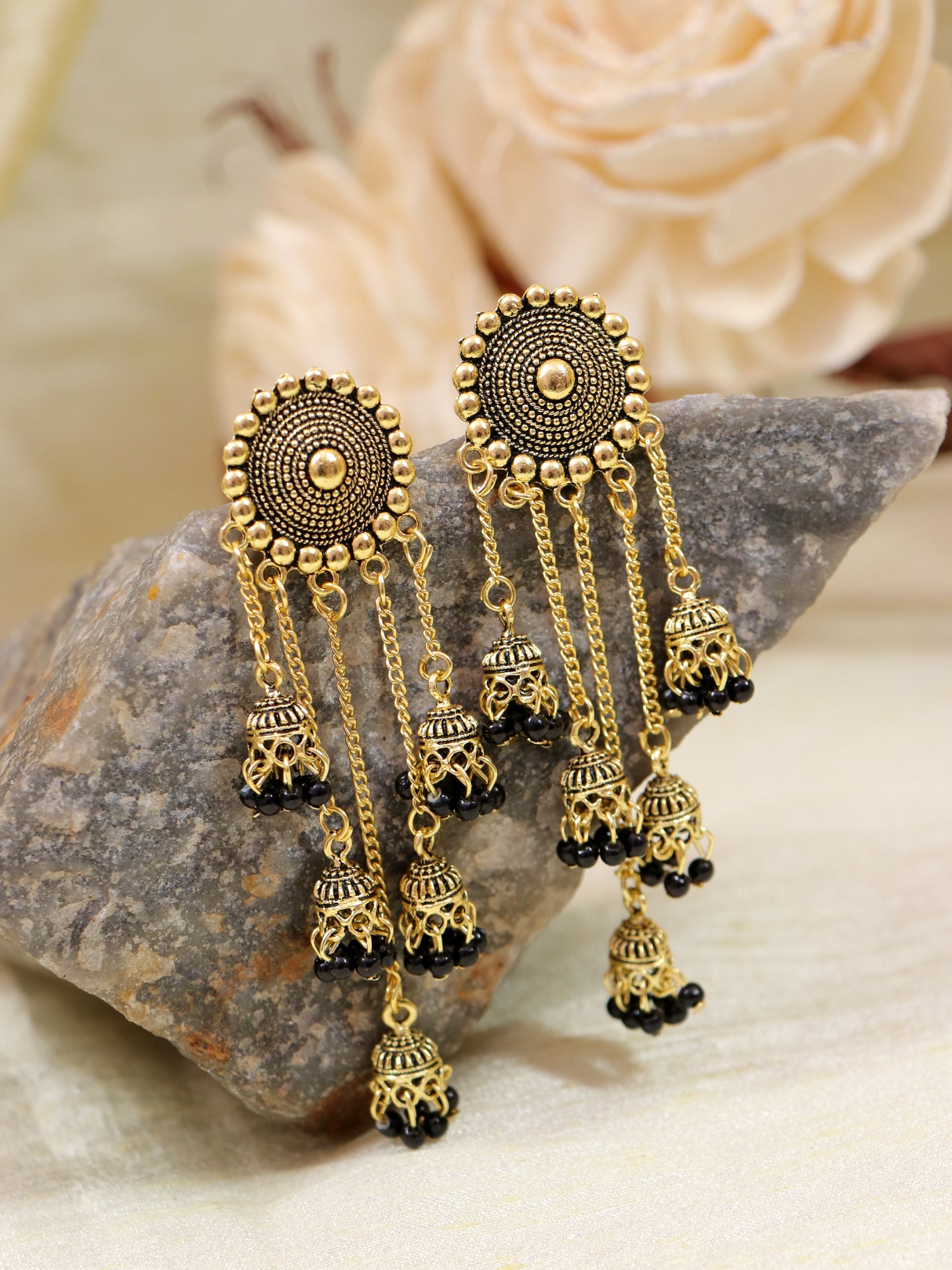 Gold-Plated Ethnic Pearl Dangling Jhumki Earrings For Woman & Girls