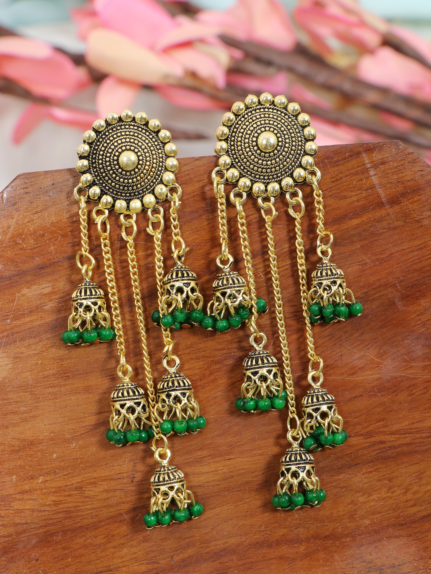 Gold-Plated Ethnic Pearl Dangling Jhumki Earrings For Woman & Girls