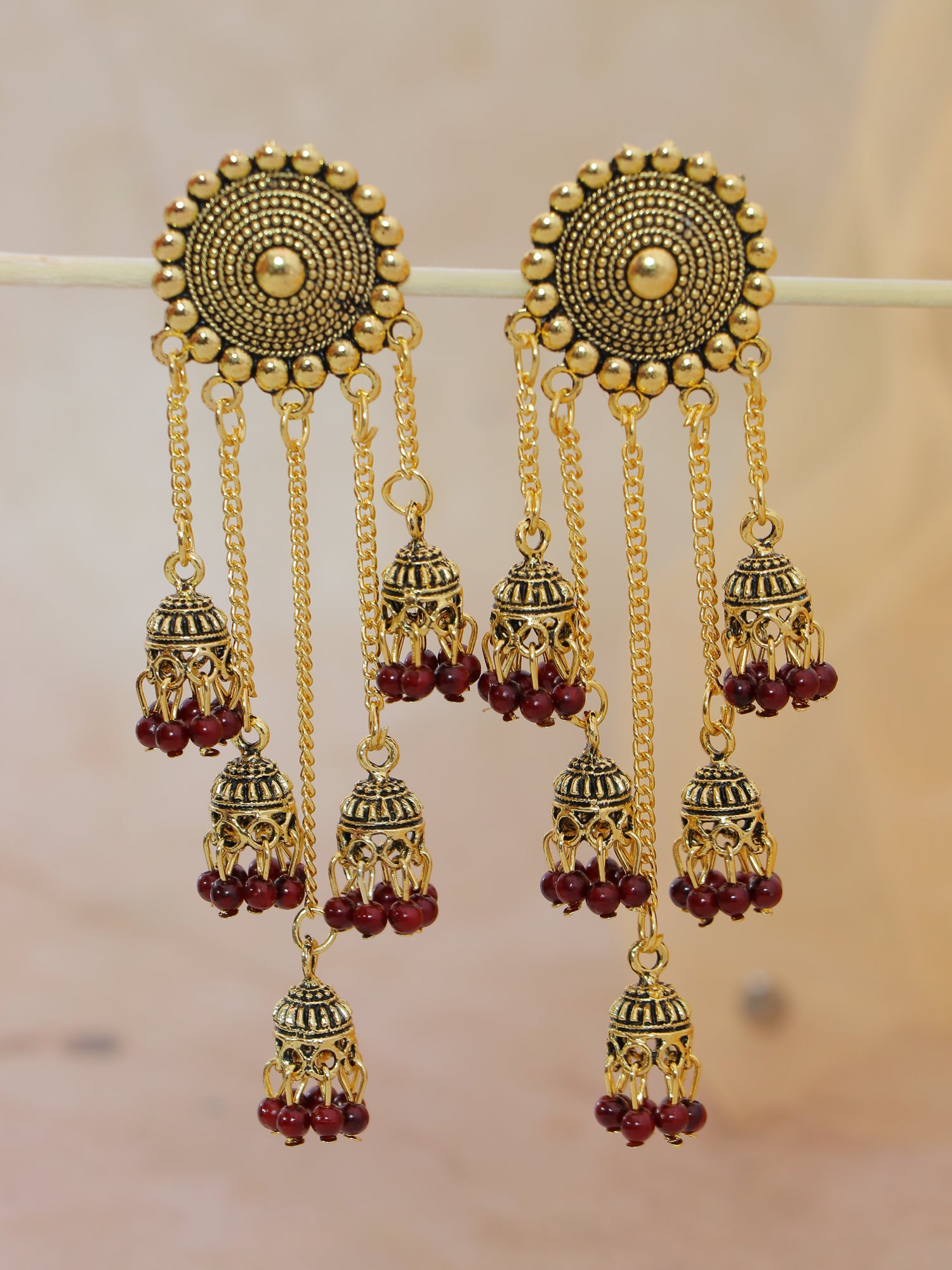 Gold-Plated Ethnic Pearl Dangling Jhumki Earrings For Woman & Girls