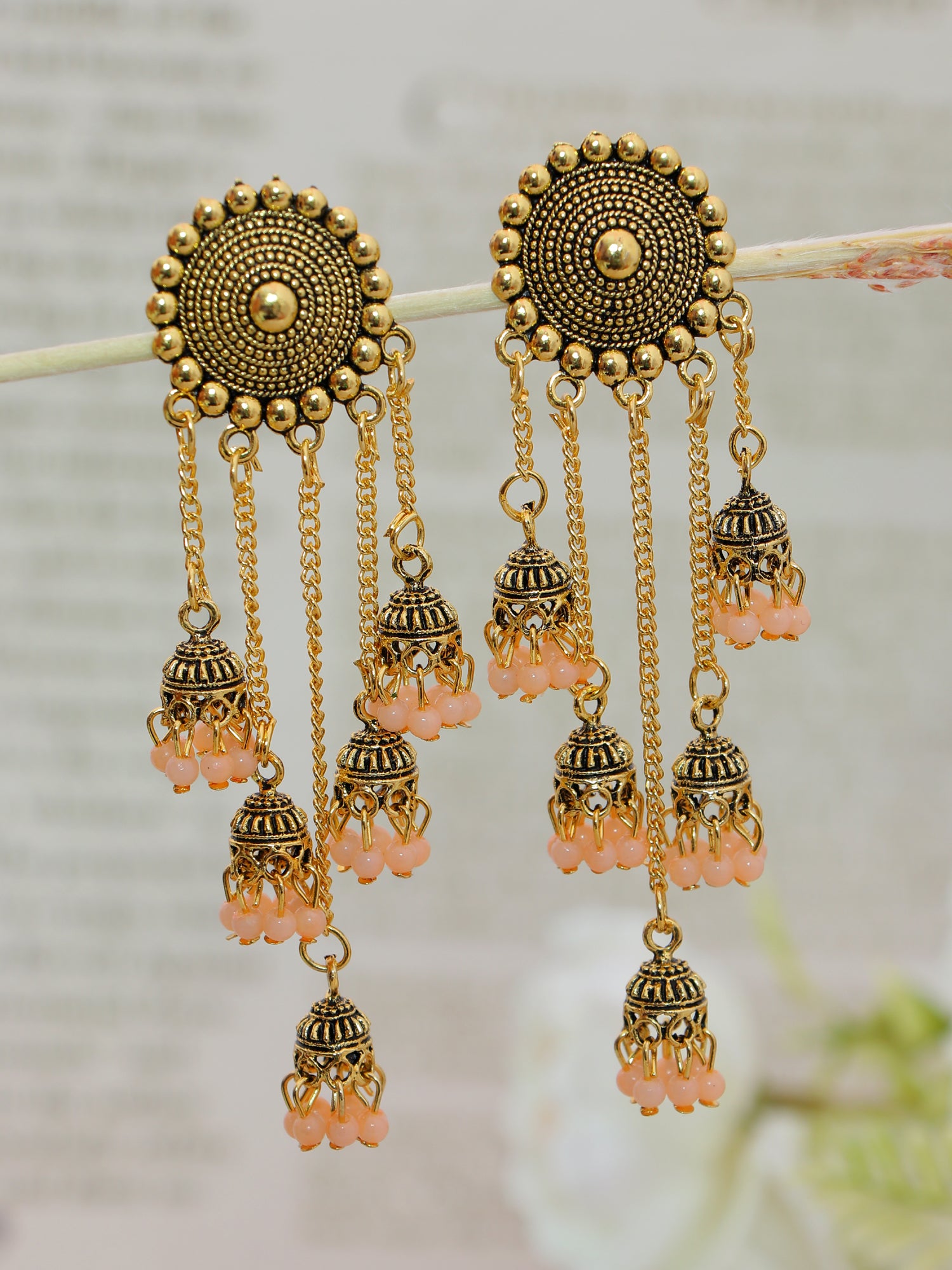 Gold-Plated Ethnic Pearl Dangling Jhumki Earrings For Woman & Girls