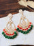 Crunchy Fashion Gold-Plated Kundan Chandbali Red & Green Dangler Earrings