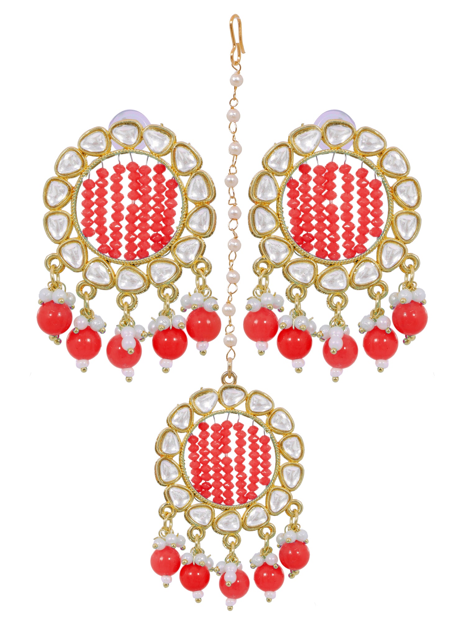 Gold-Plated Grey Kundan Earrings & Maang Tikka Set for Girls and Women