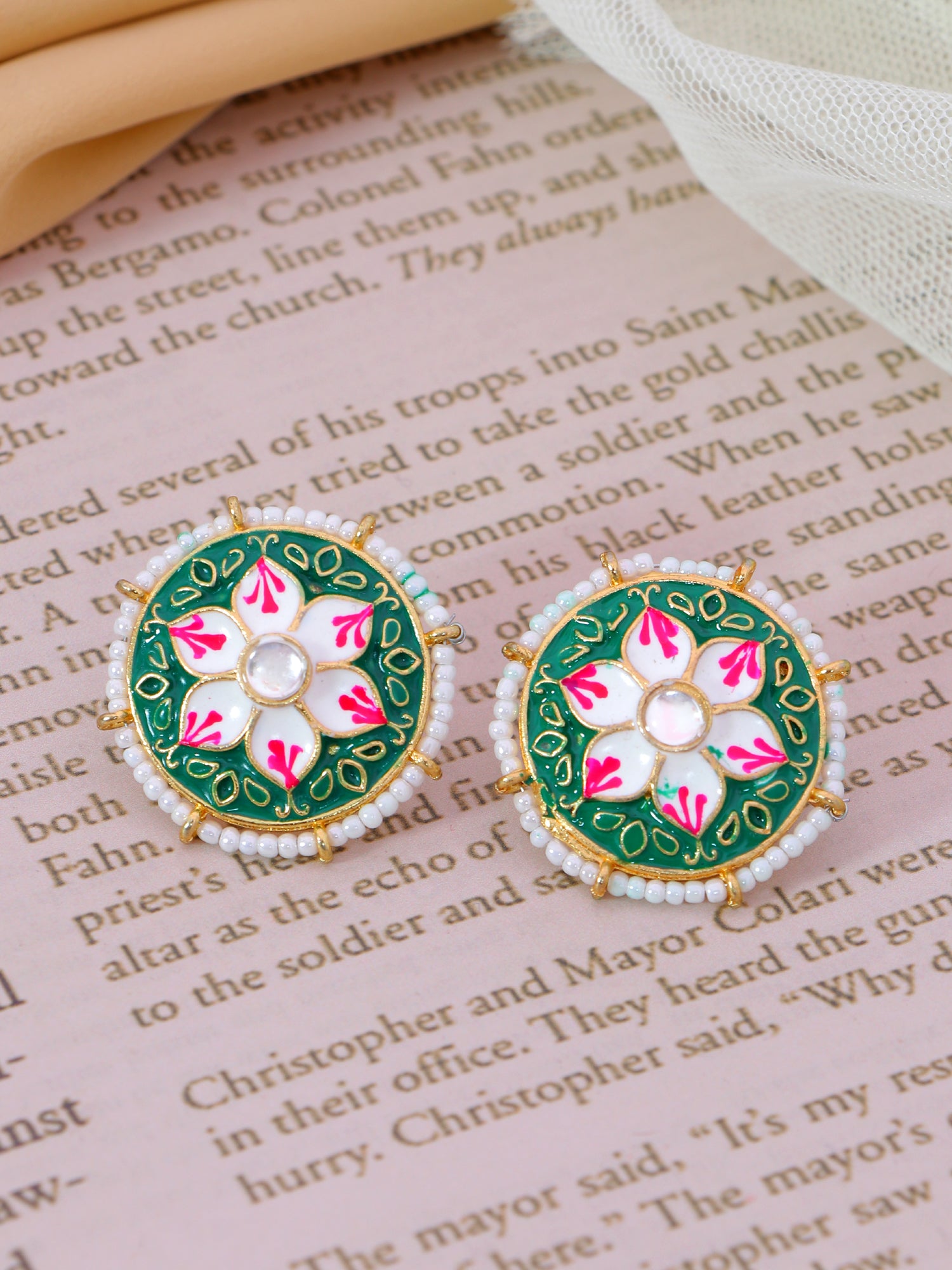 Crunchy Fashion Black Meenakari Stud Earrings