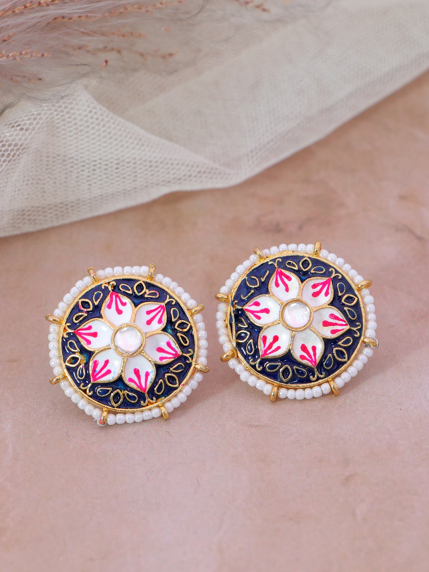 Crunchy Fashion Black Meenakari Stud Earrings