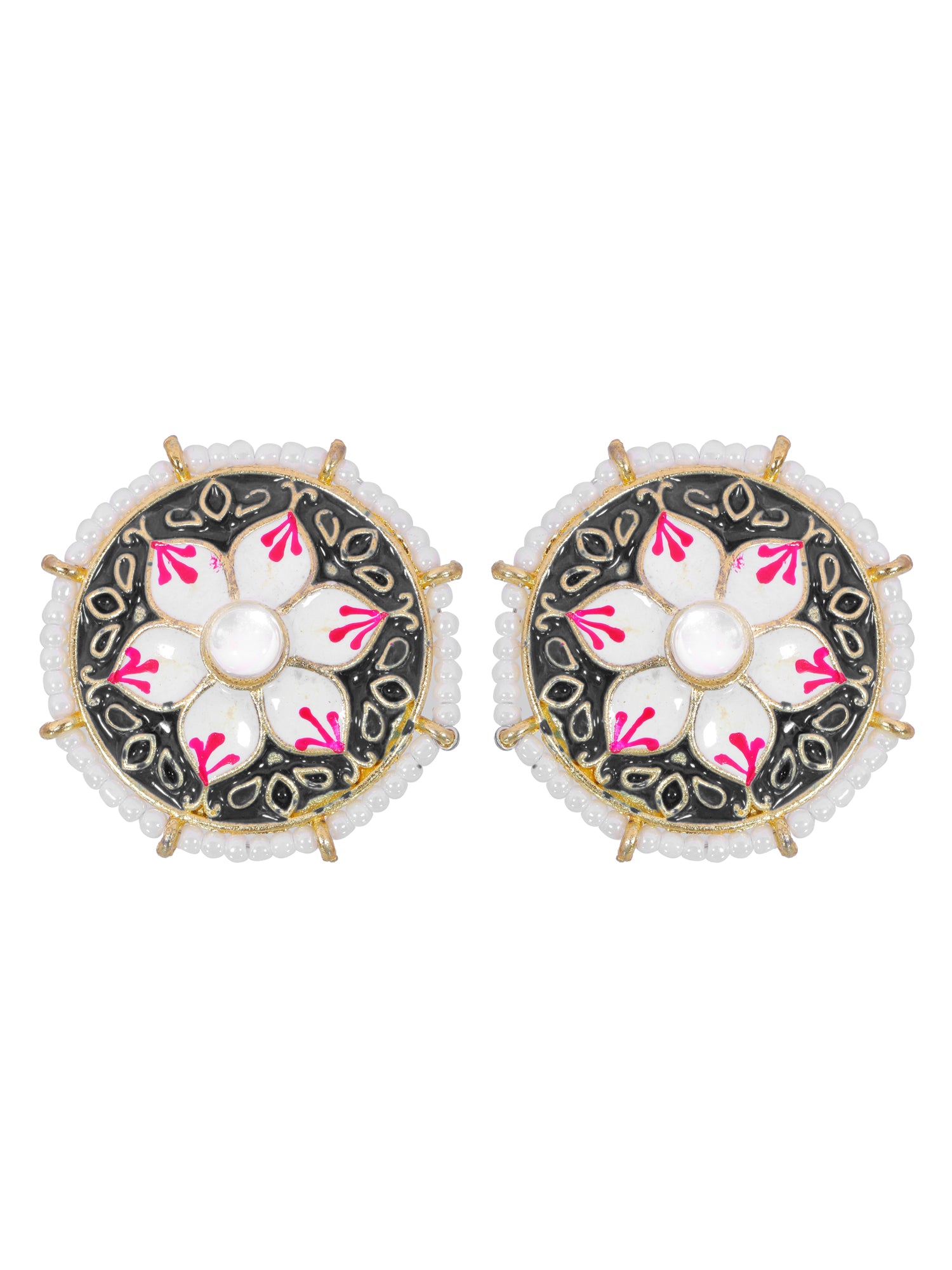 Crunchy Fashion Black Meenakari Stud Earrings