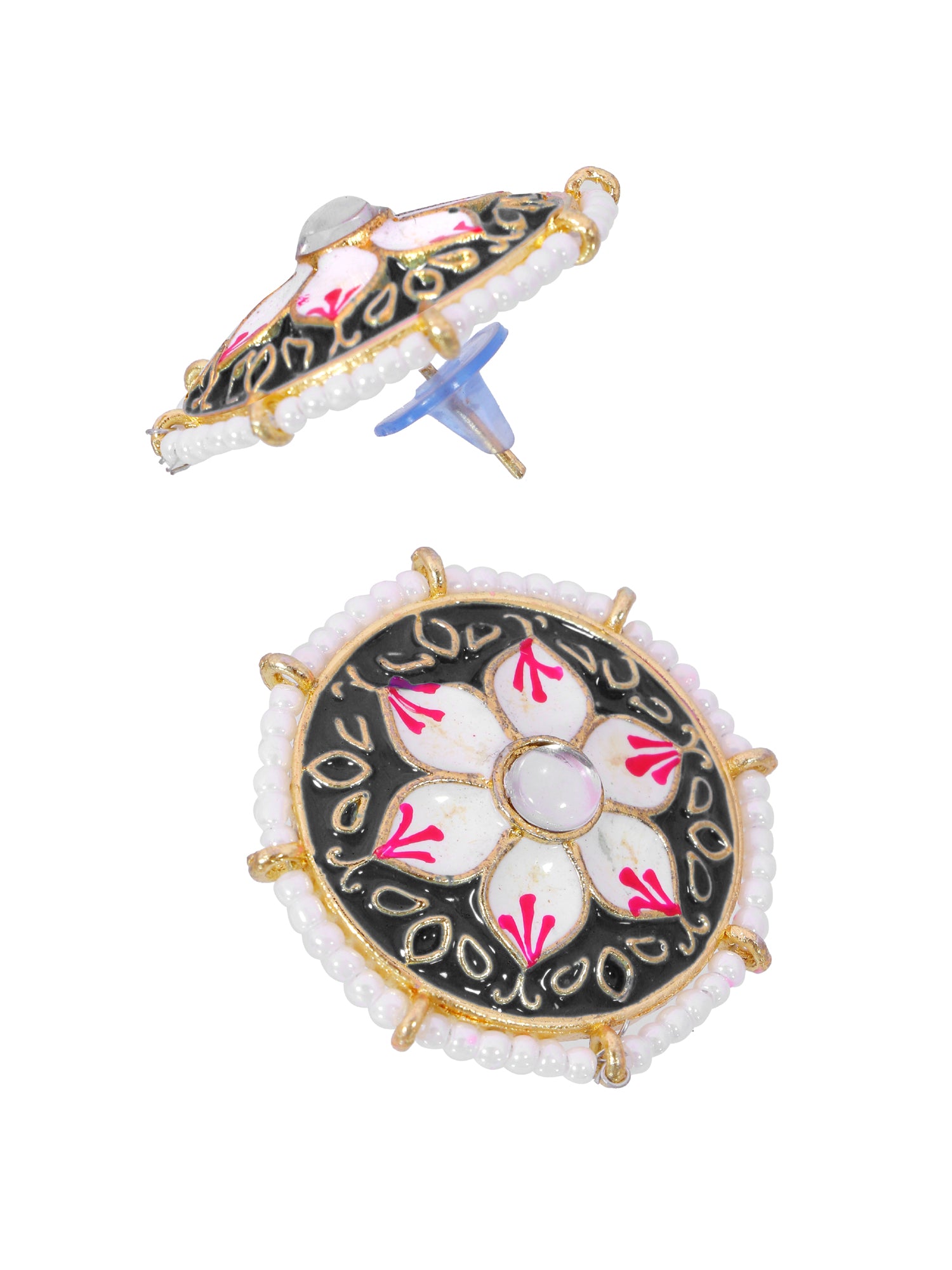 Crunchy Fashion Black Meenakari Stud Earrings