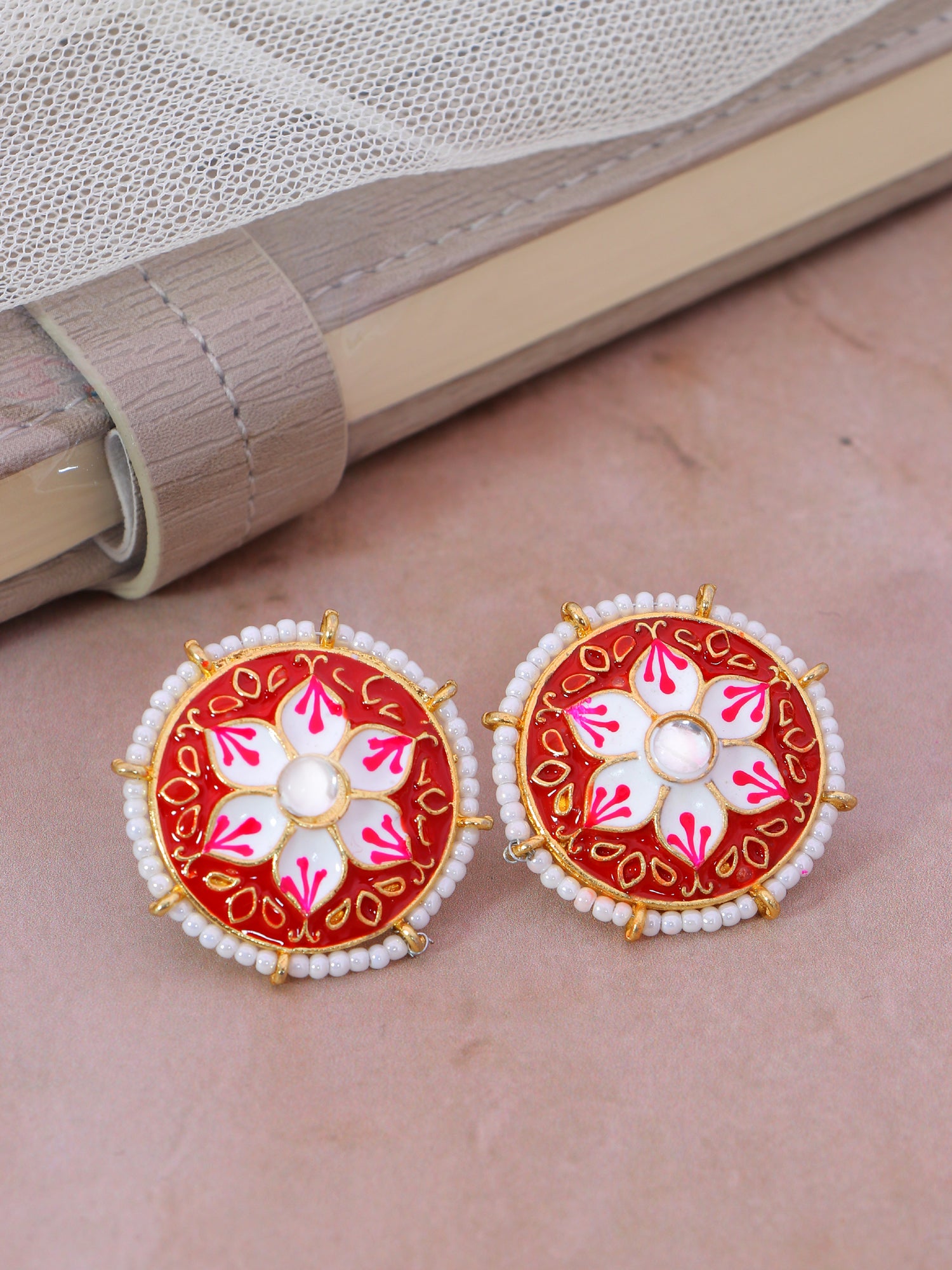 Crunchy Fashion Black Meenakari Stud Earrings