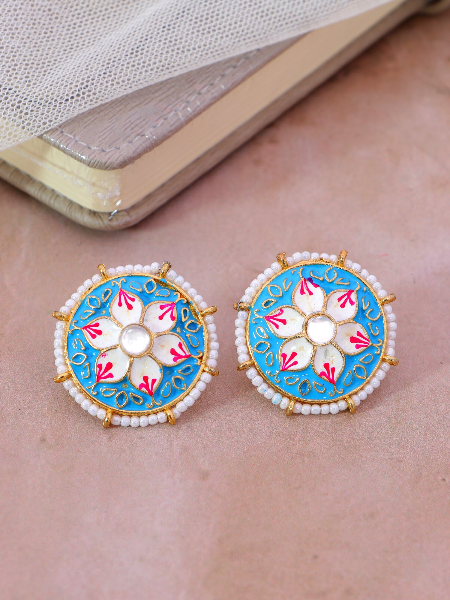 Crunchy Fashion Black Meenakari Stud Earrings