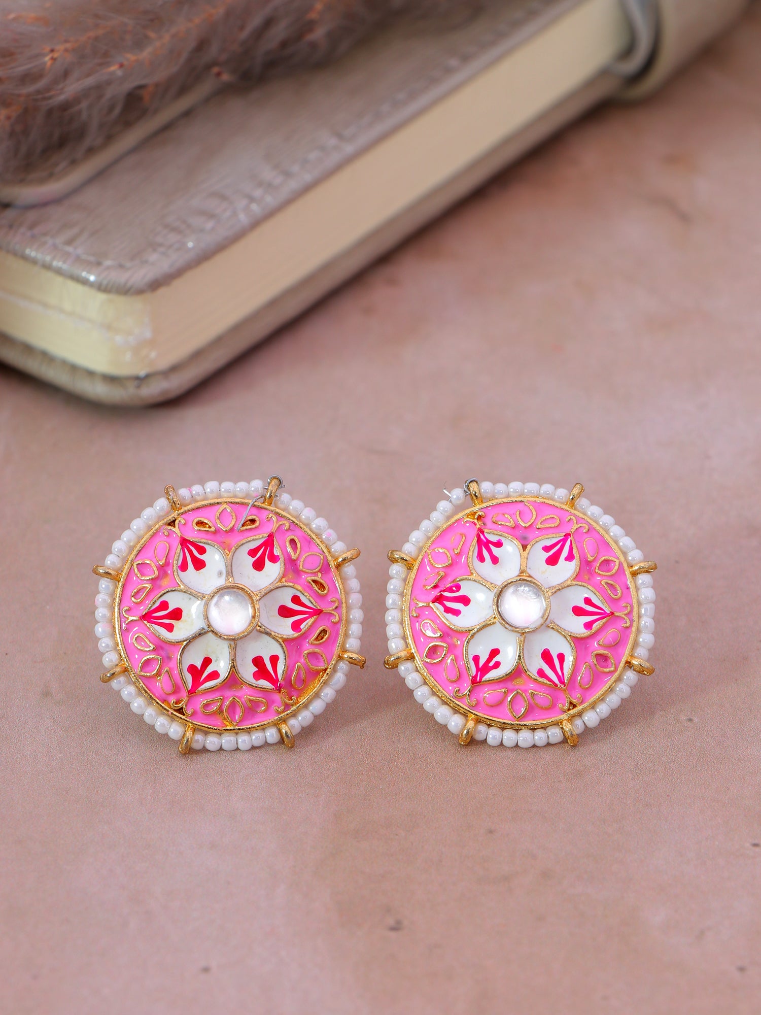 Crunchy Fashion Black Meenakari Stud Earrings