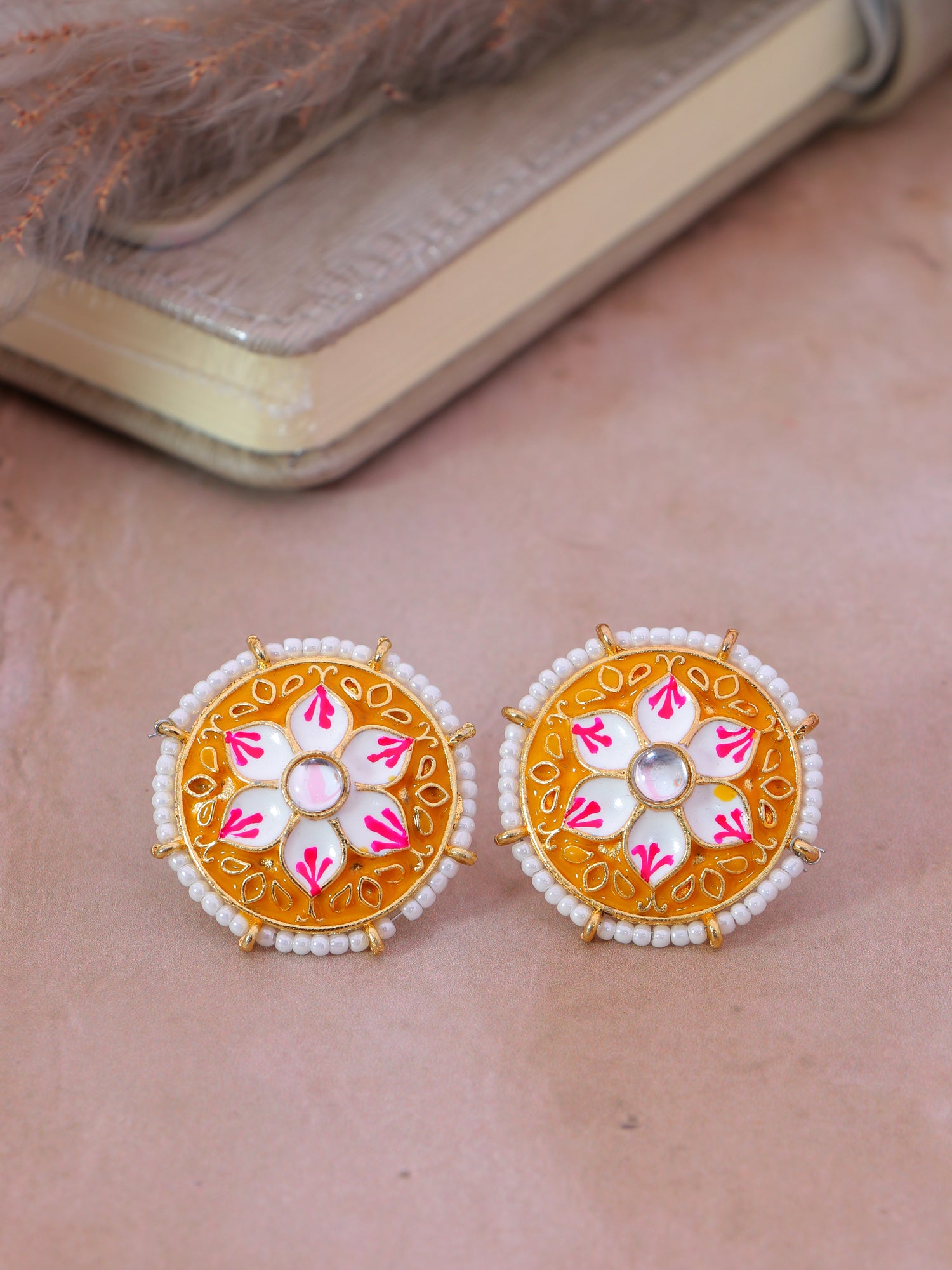 Crunchy Fashion Black Meenakari Stud Earrings