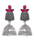 Crunchy Fashion Oxidized Silver Tone Dome Shape Red Stone Jhumka Earrings RAE2218