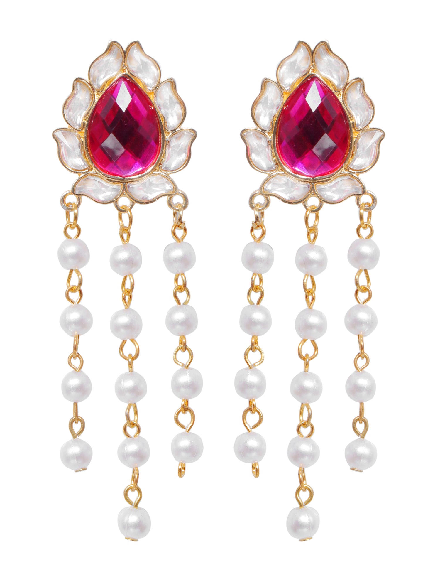 Gold-Plated Long Dangler Kundan Pearl Drop Earrings for Women