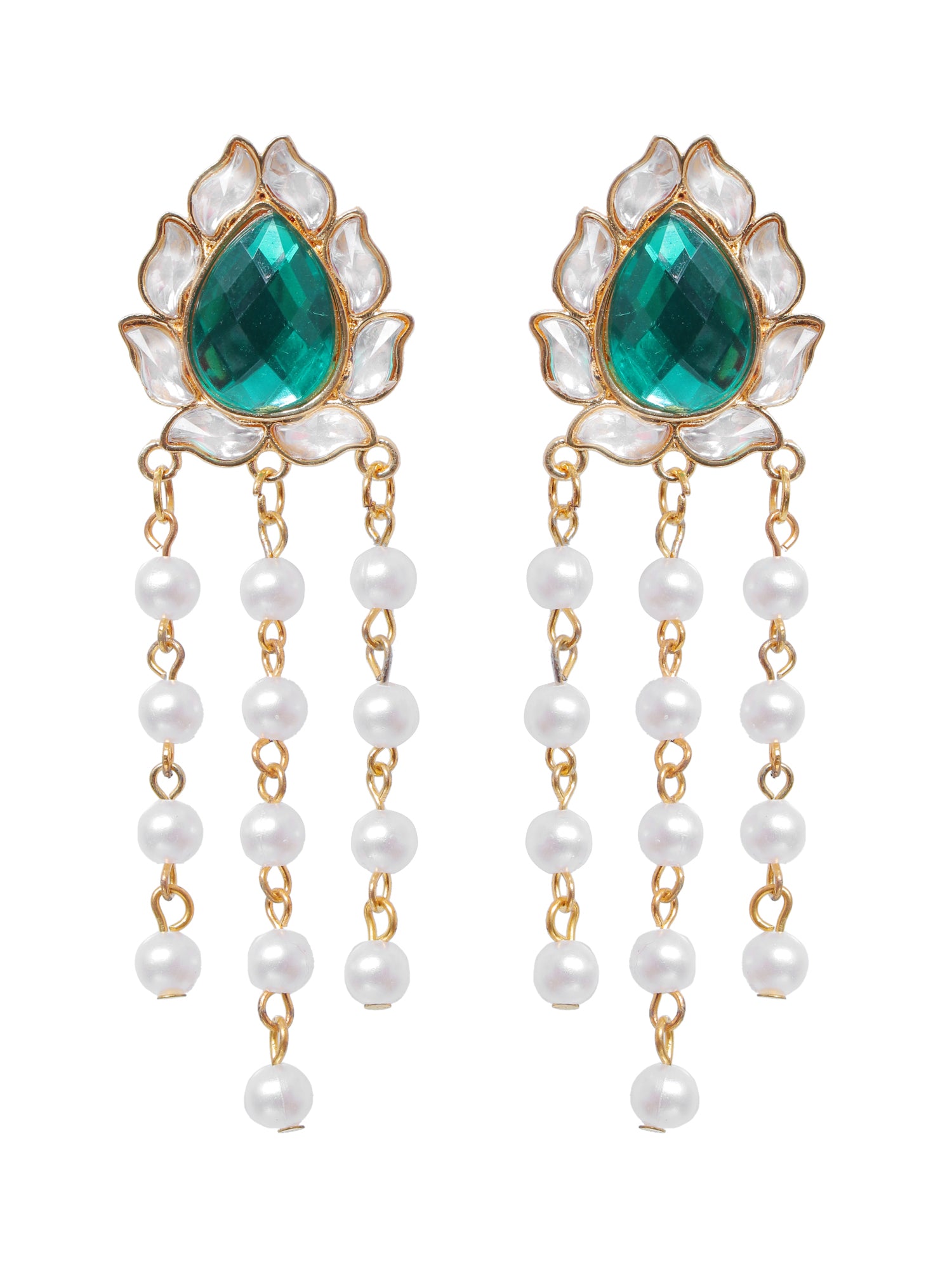 Gold-Plated Long Dangler Kundan Pearl Drop Earrings for Women