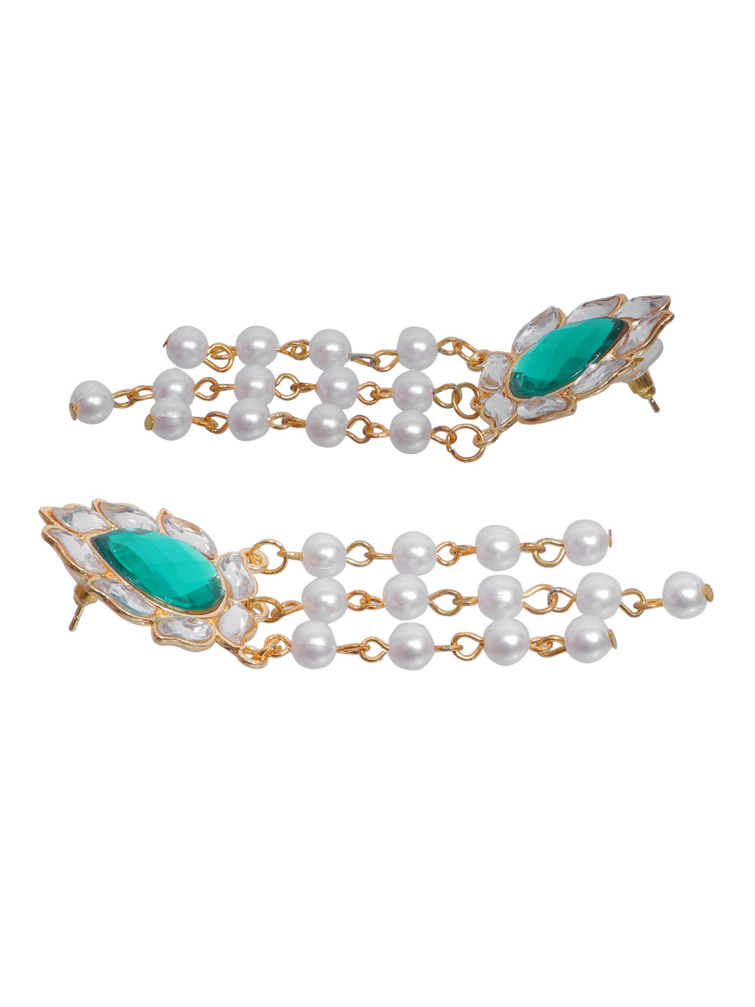 Gold-Plated Long Dangler Kundan Pearl Drop Earrings for Women