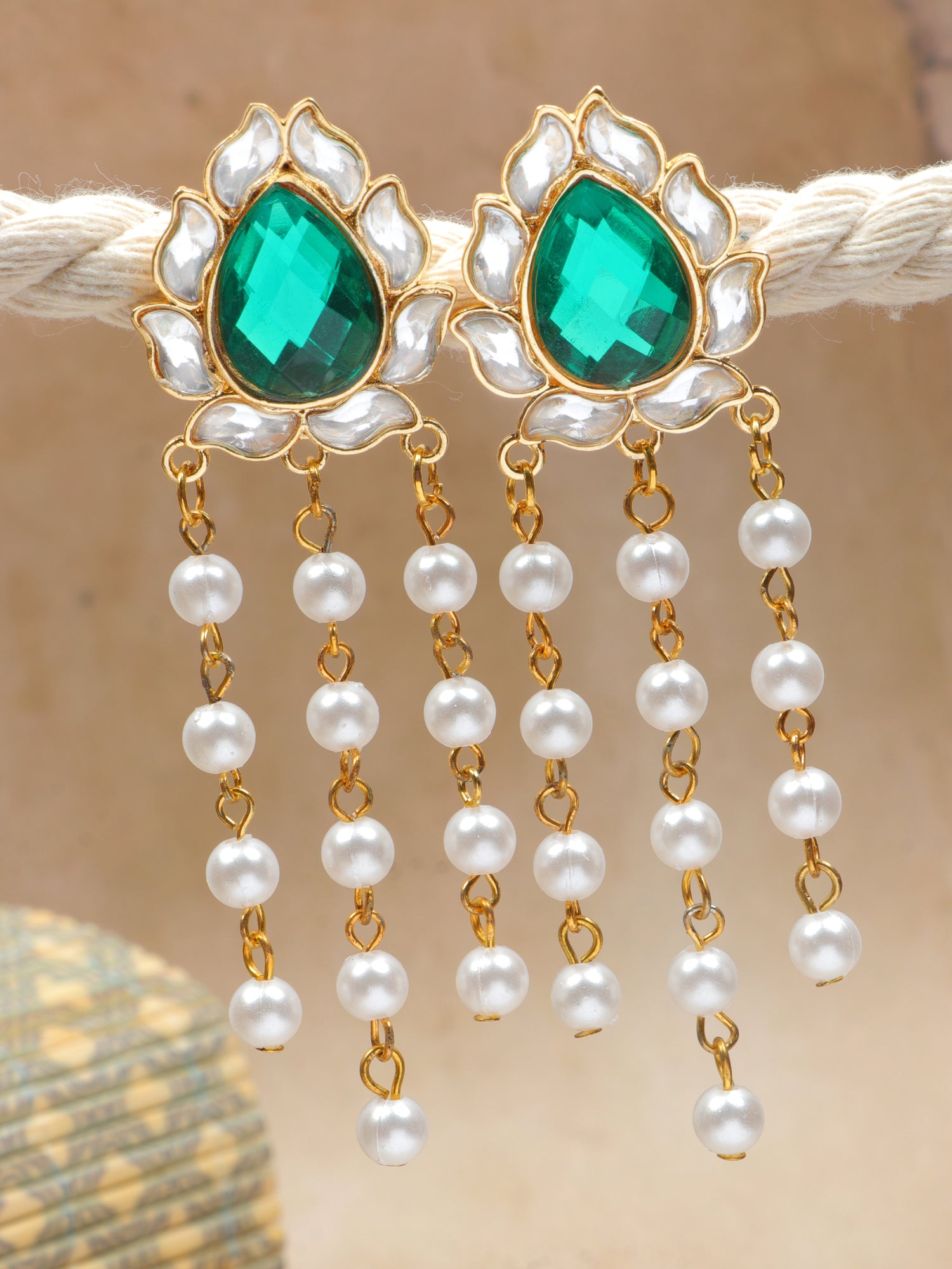 Gold-Plated Long Dangler Kundan Pearl Drop Earrings for Women