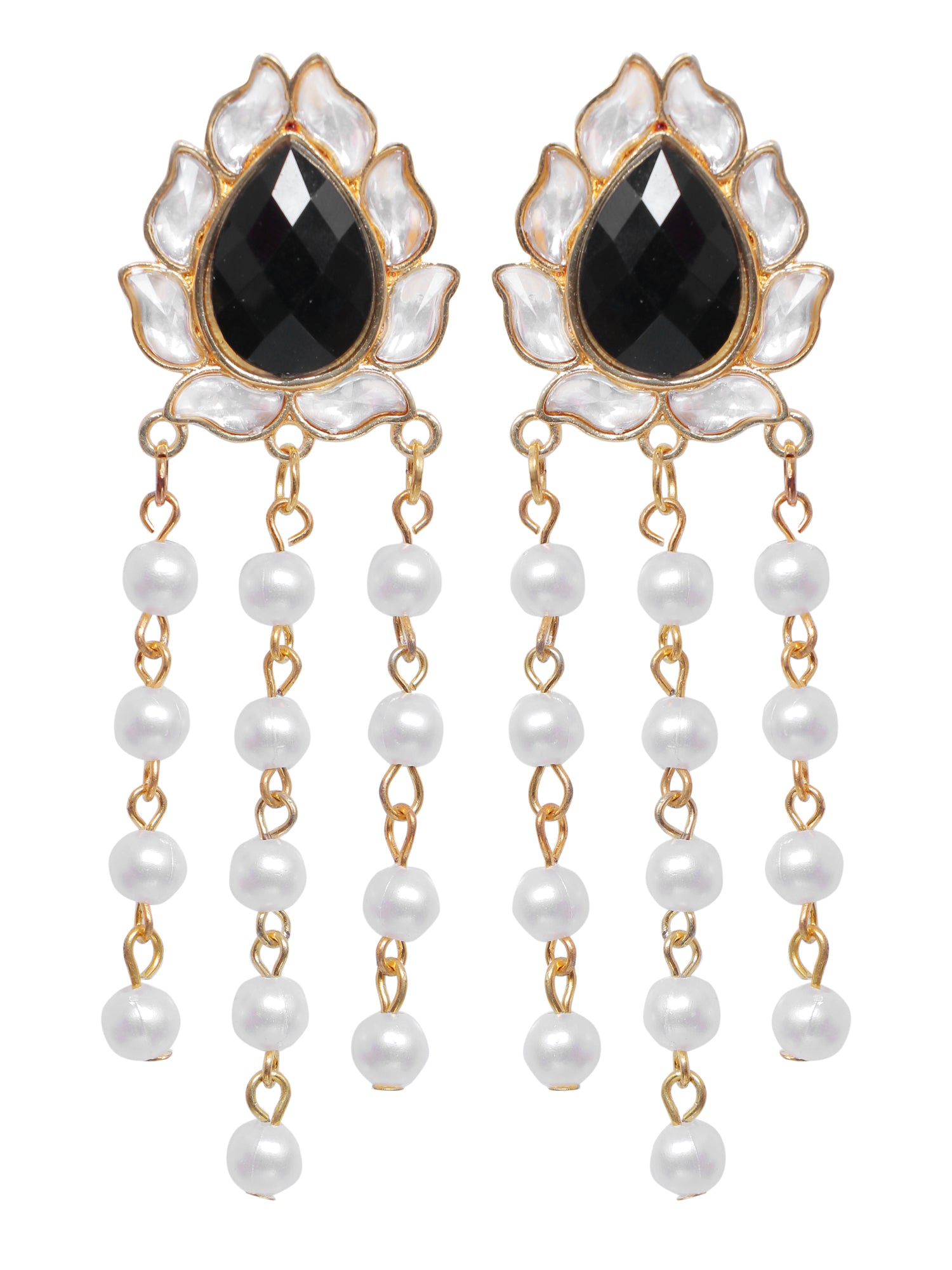 Gold-Plated Long Dangler Kundan Pearl Drop Earrings for Women