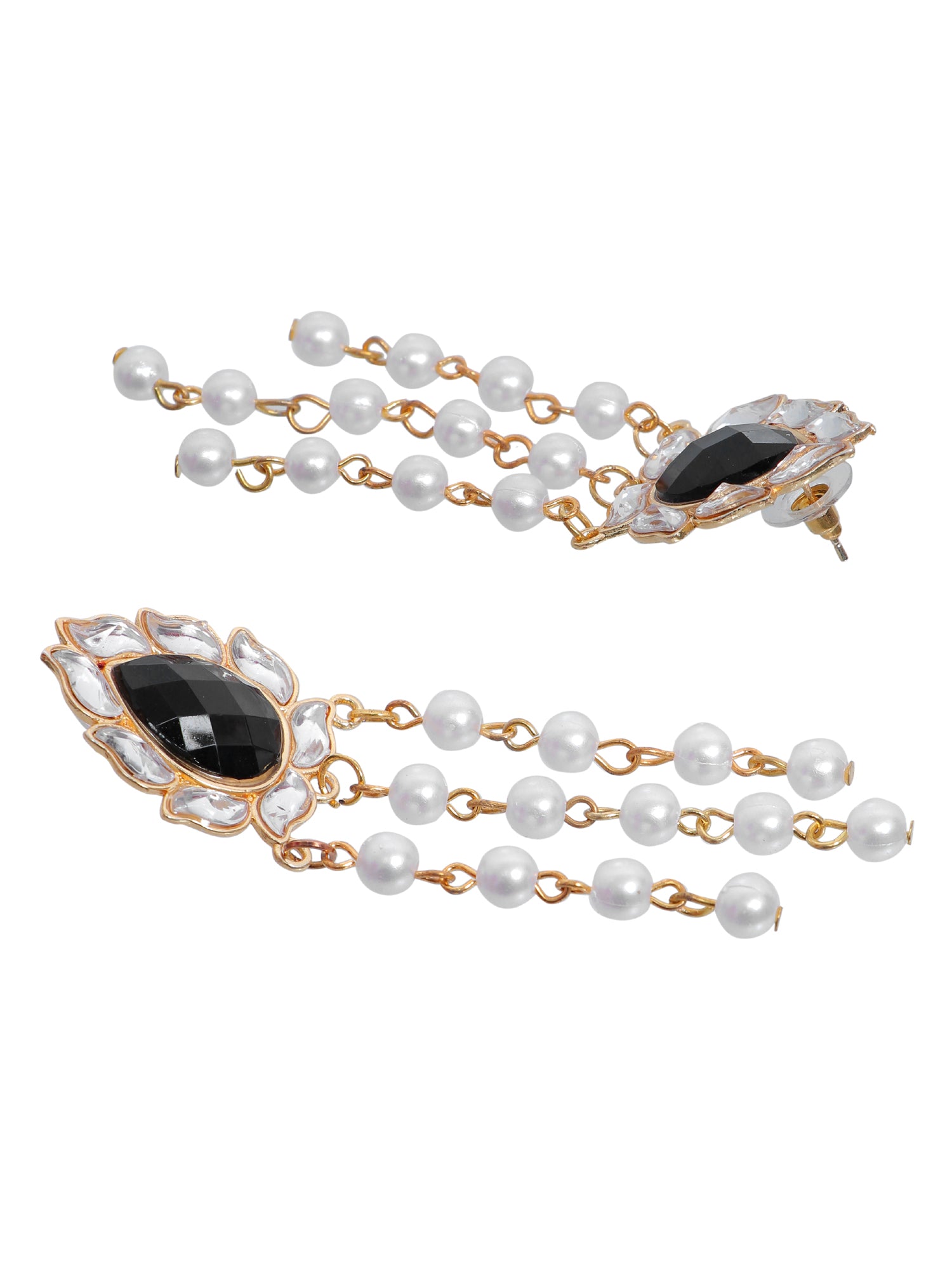 Gold-Plated Long Dangler Kundan Pearl Drop Earrings for Women